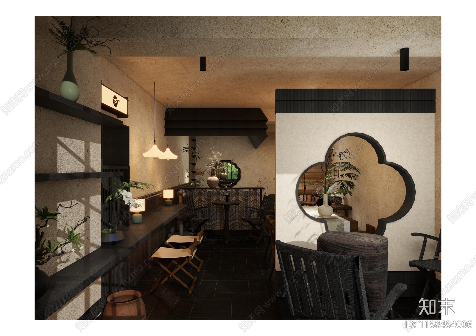 新中式简约茶餐厅cad施工图下载【ID:1188484006】