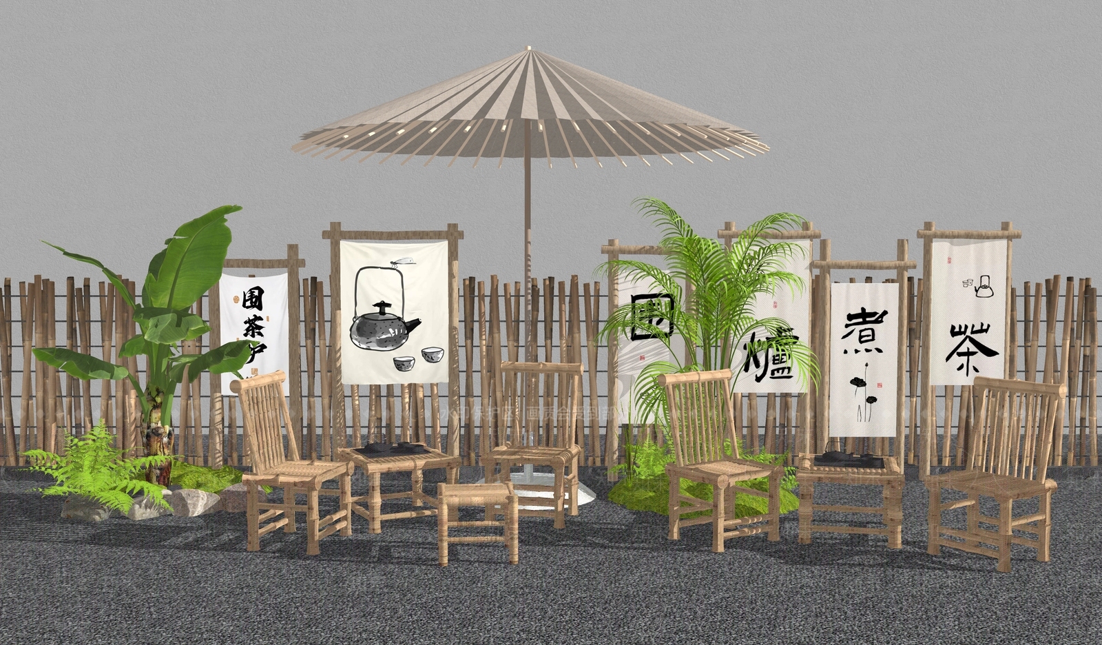 中式户外桌椅SU模型下载【ID:1188486043】