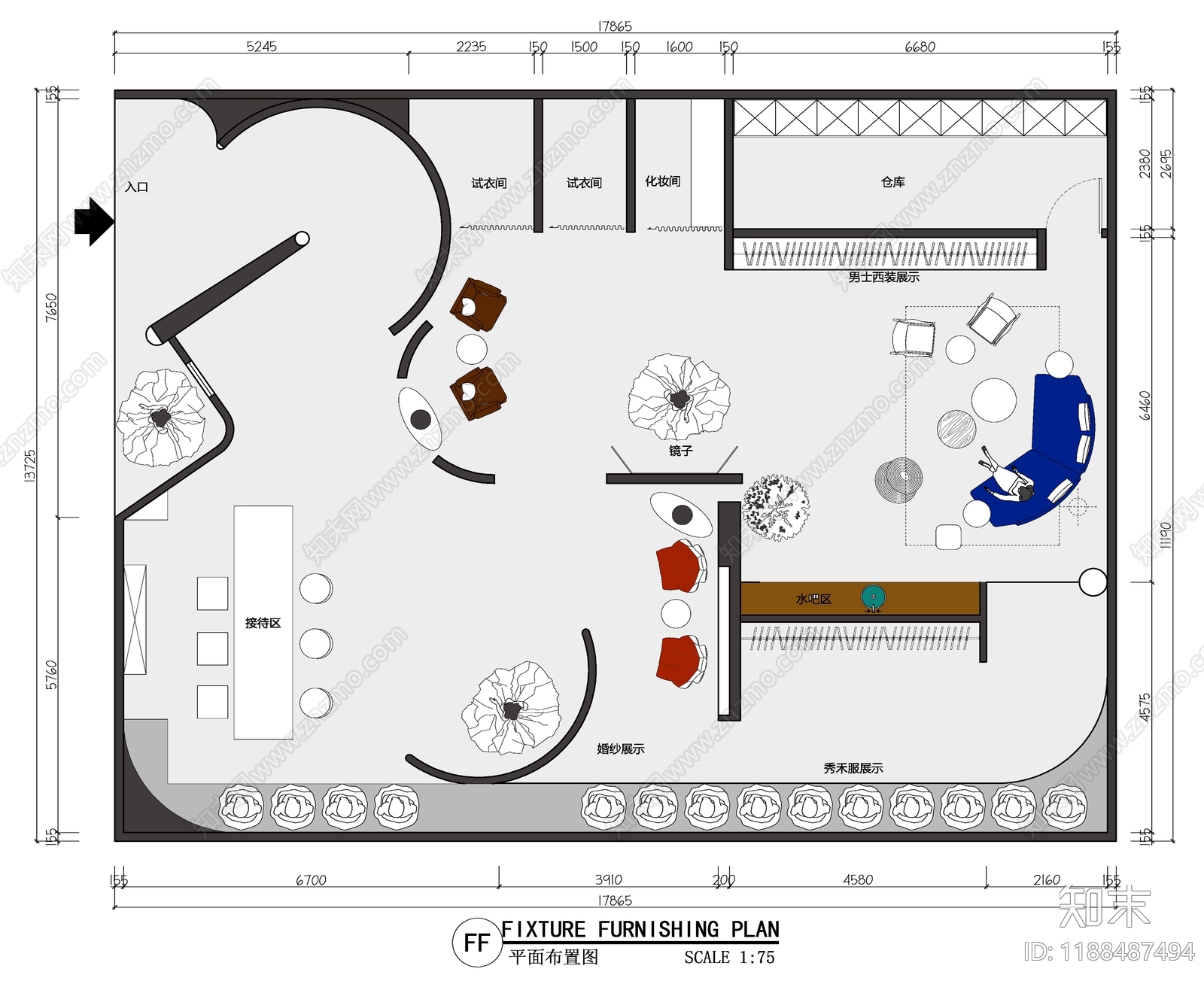 现代新中式服装店施工图下载【ID:1188487494】