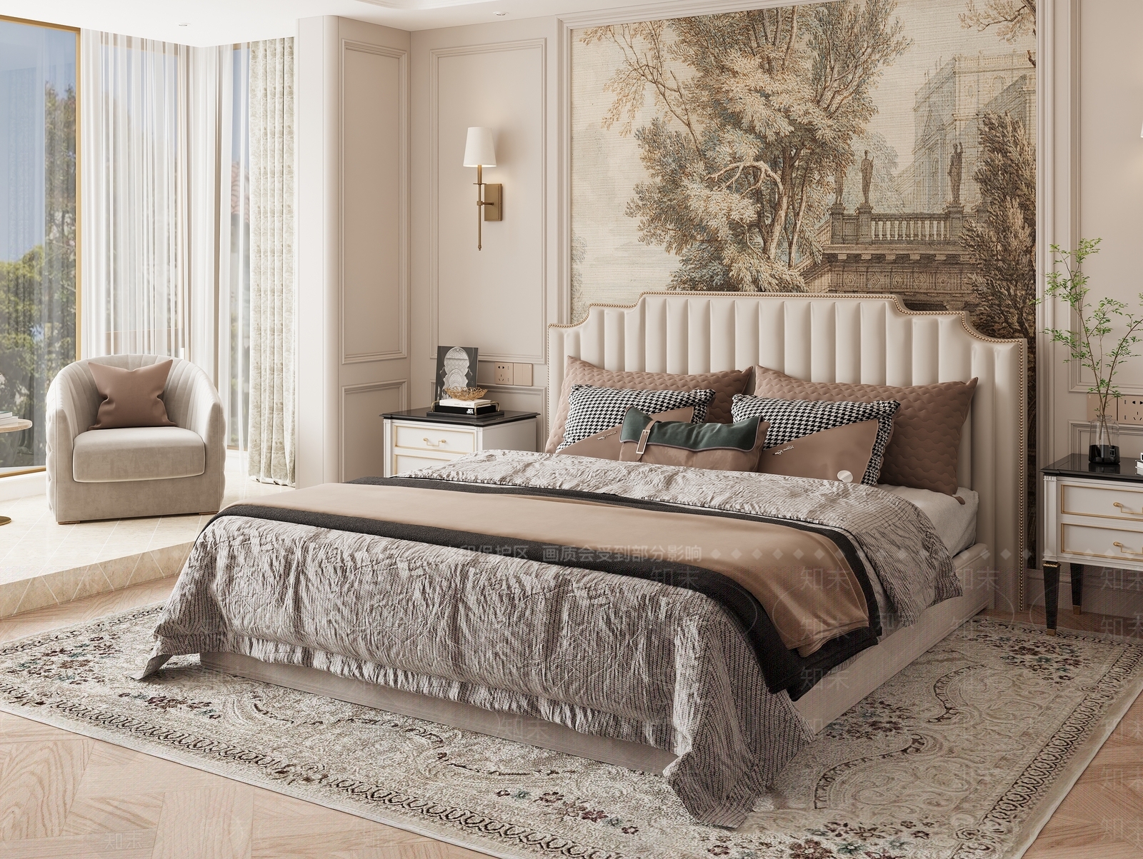 美式轻奢家居卧室3D模型下载【ID:1188489181】