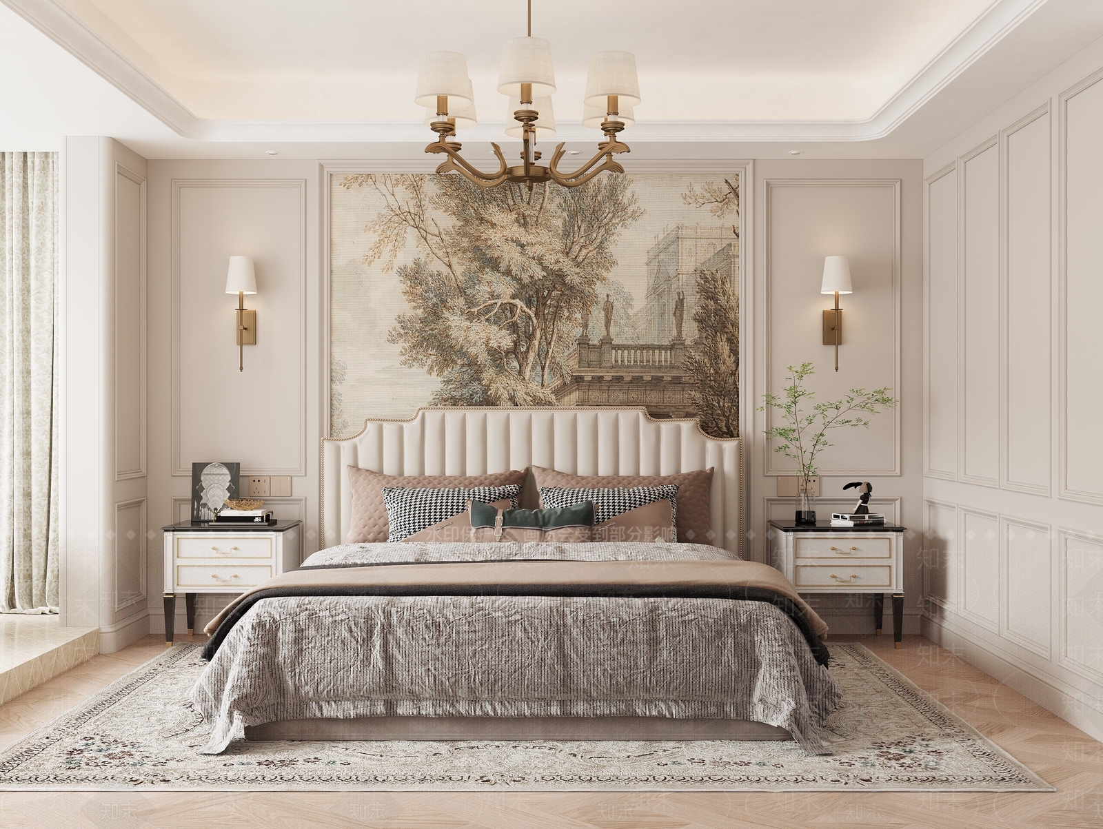 美式轻奢家居卧室3D模型下载【ID:1188489181】