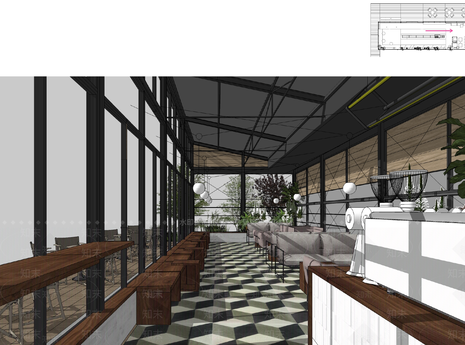 原木工业酒店大堂SU模型下载【ID:1188490815】