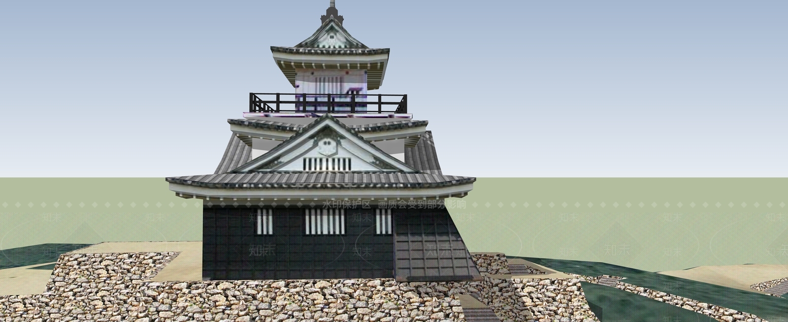 日式古建筑SU模型下载【ID:1188492250】