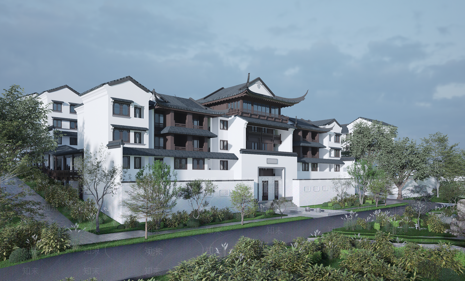 新中式酒店建筑SU模型下载【ID:1188494250】