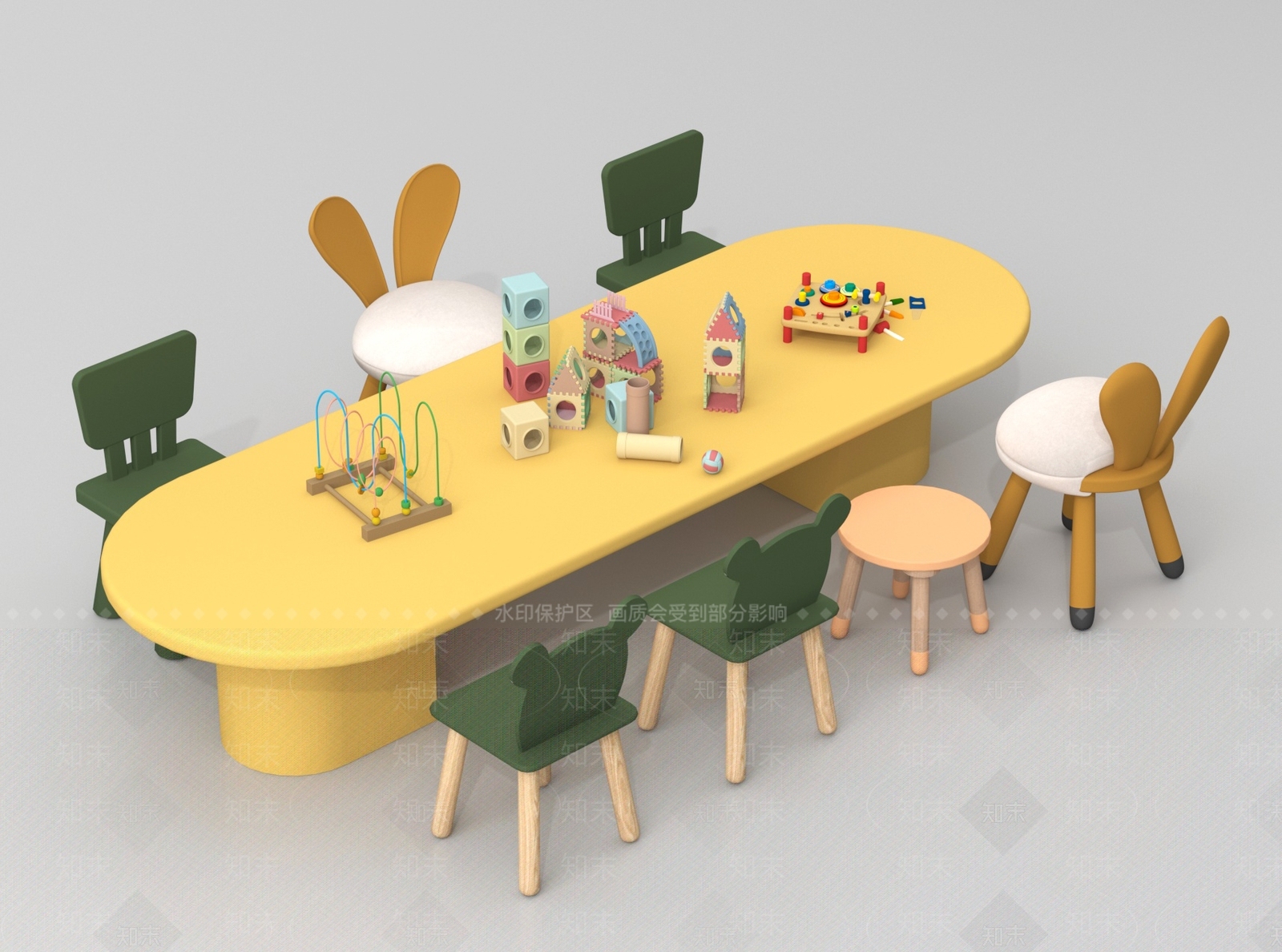 现代儿童桌椅3D模型下载【ID:1188495581】