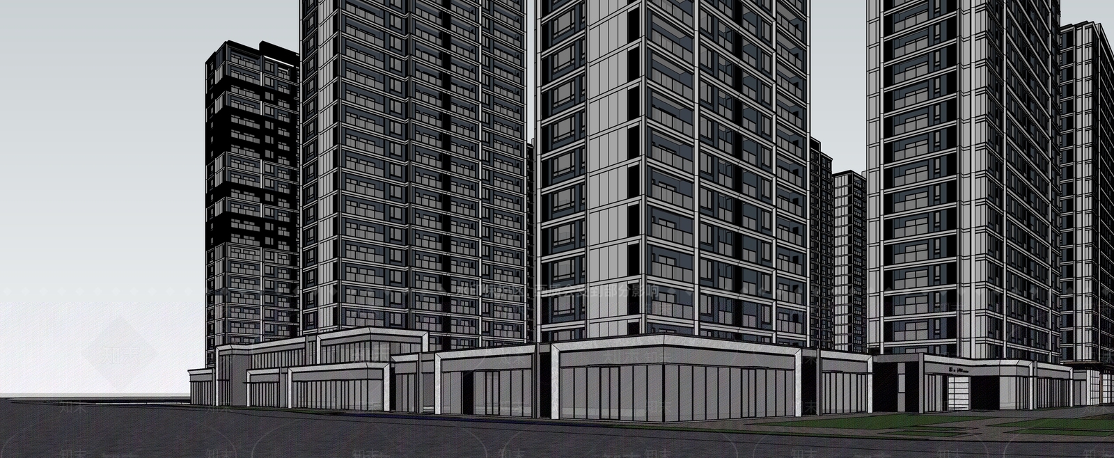 现代轻奢高层住宅SU模型下载【ID:1188498977】