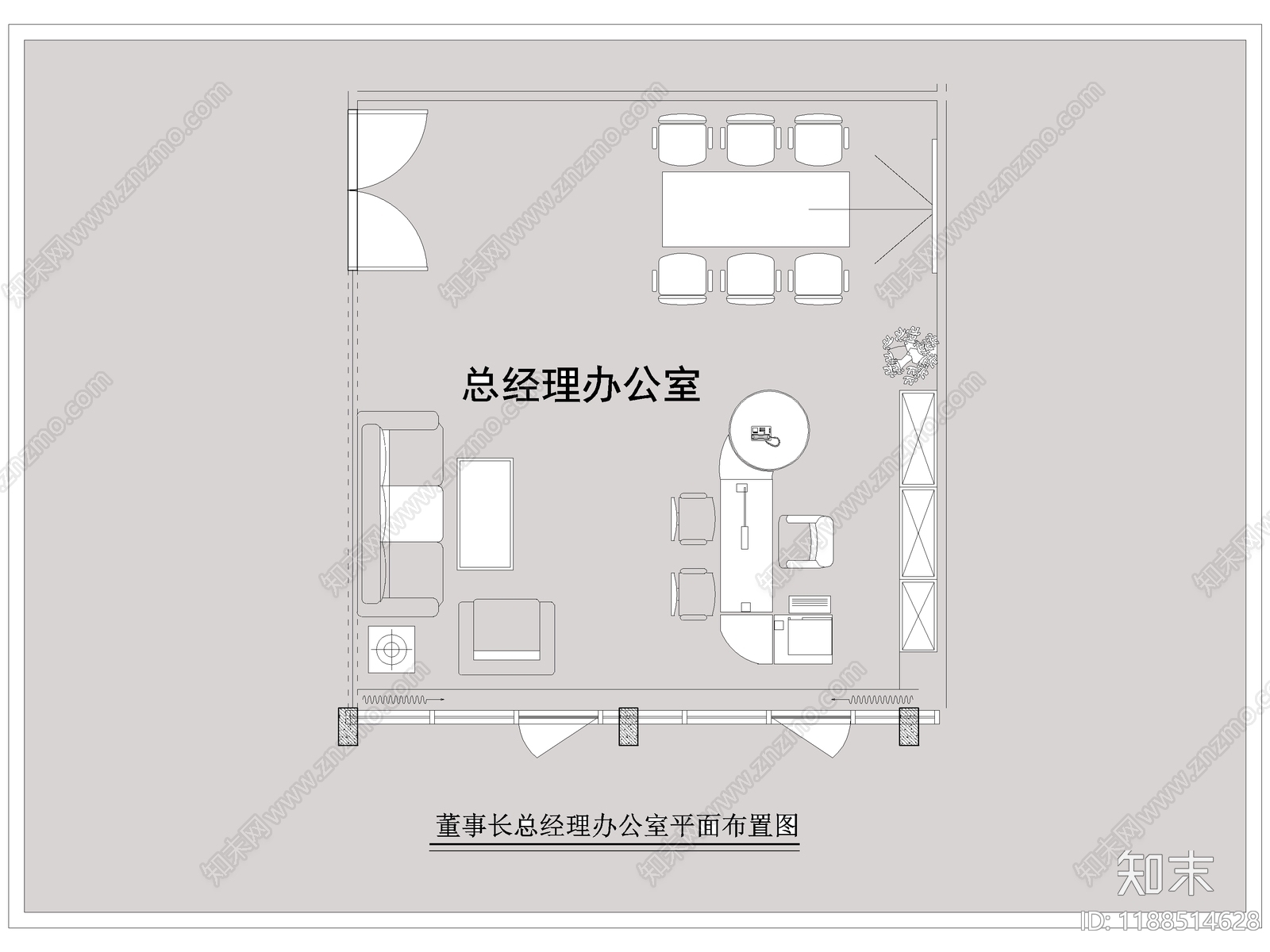 现代独立办公室cad施工图下载【ID:1188514628】