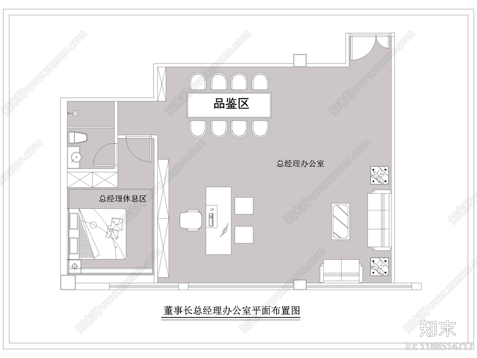现代独立办公室cad施工图下载【ID:1188514717】
