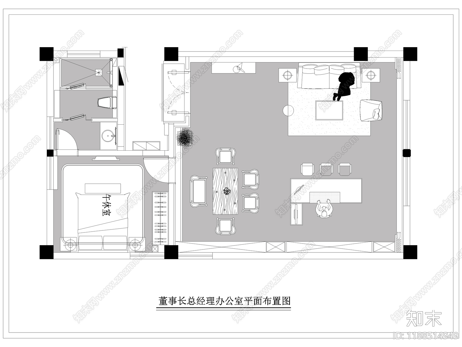 现代独立办公室cad施工图下载【ID:1188514949】