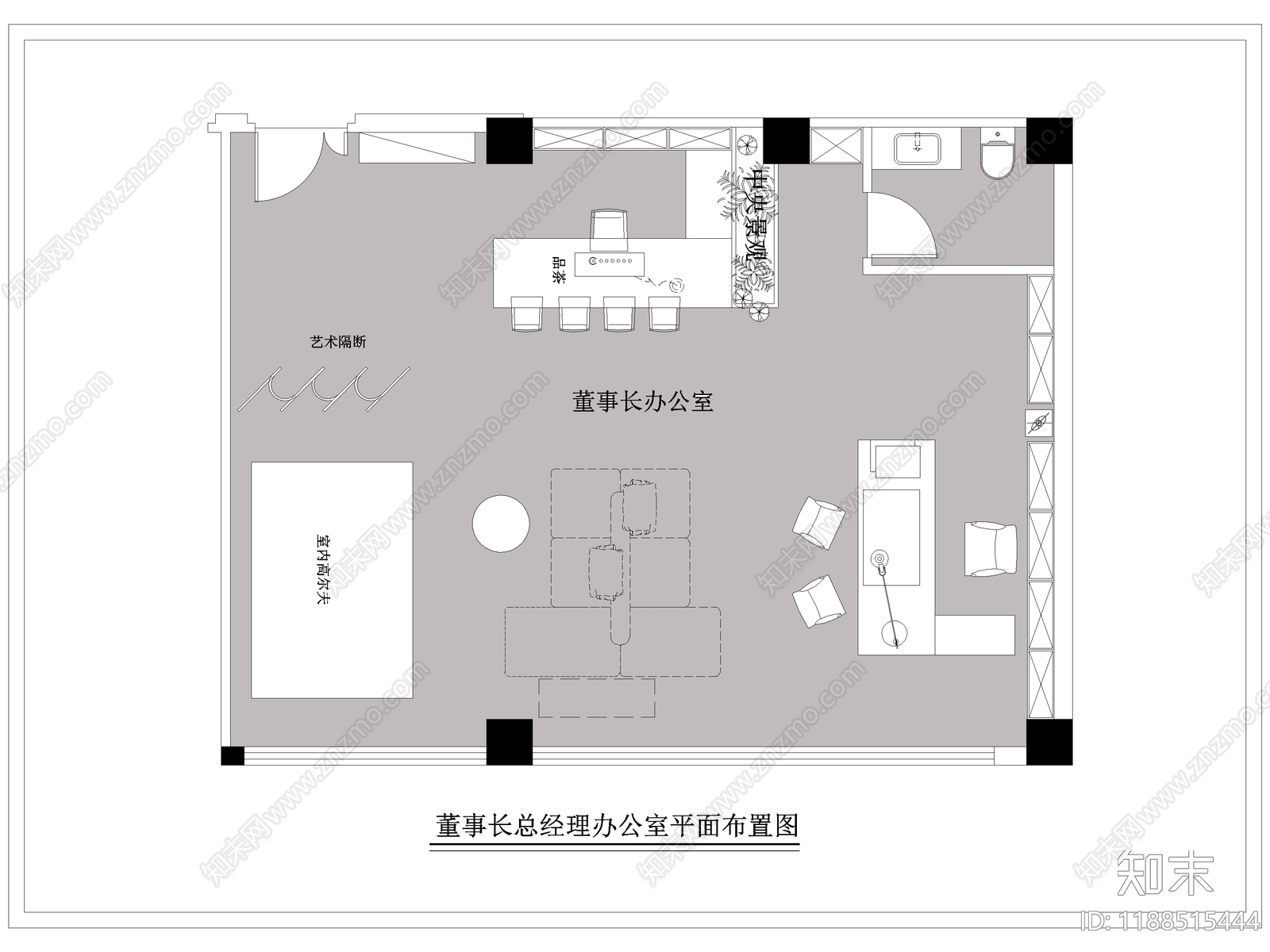 现代独立办公室cad施工图下载【ID:1188515444】