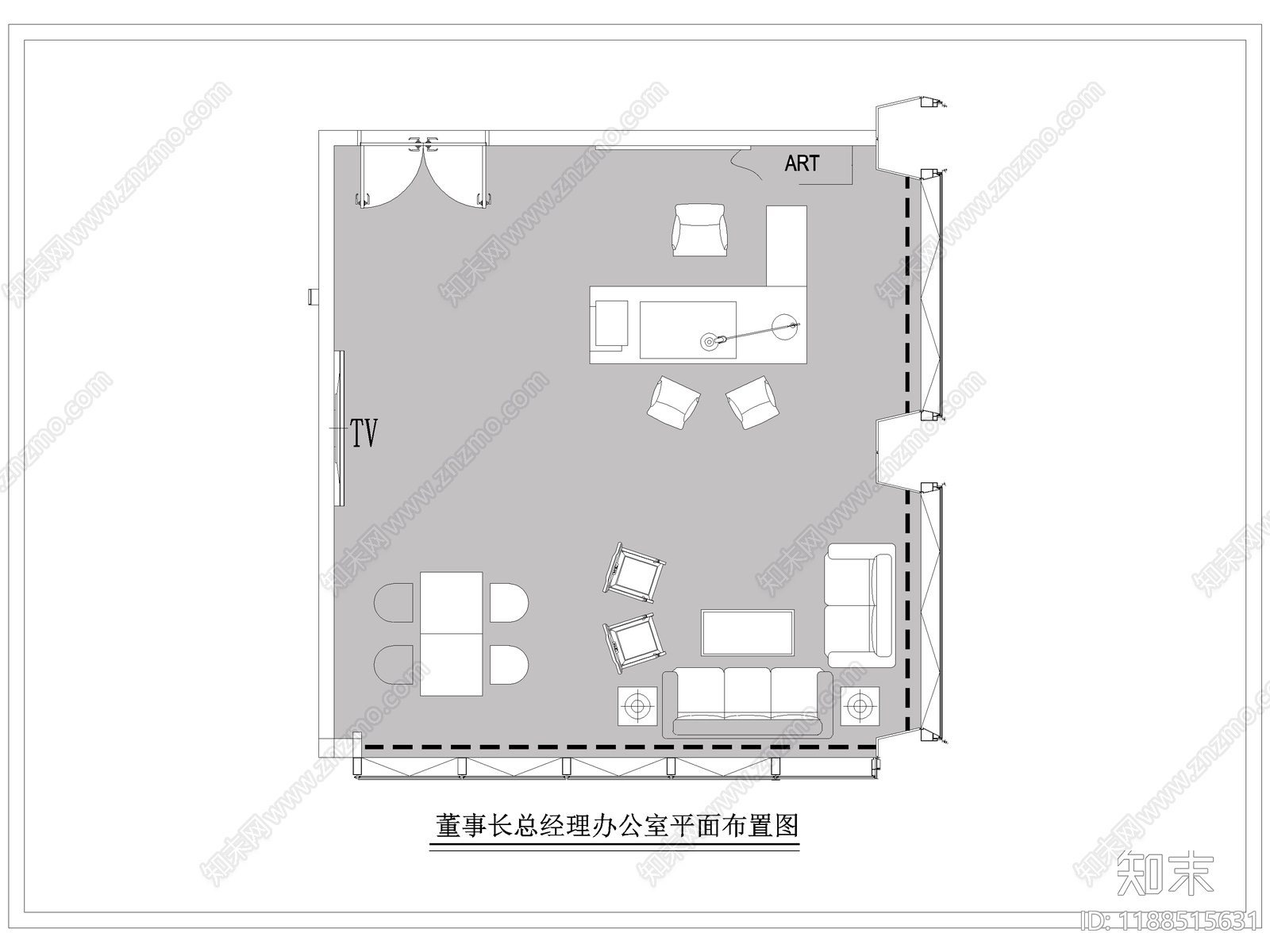 现代独立办公室cad施工图下载【ID:1188515631】
