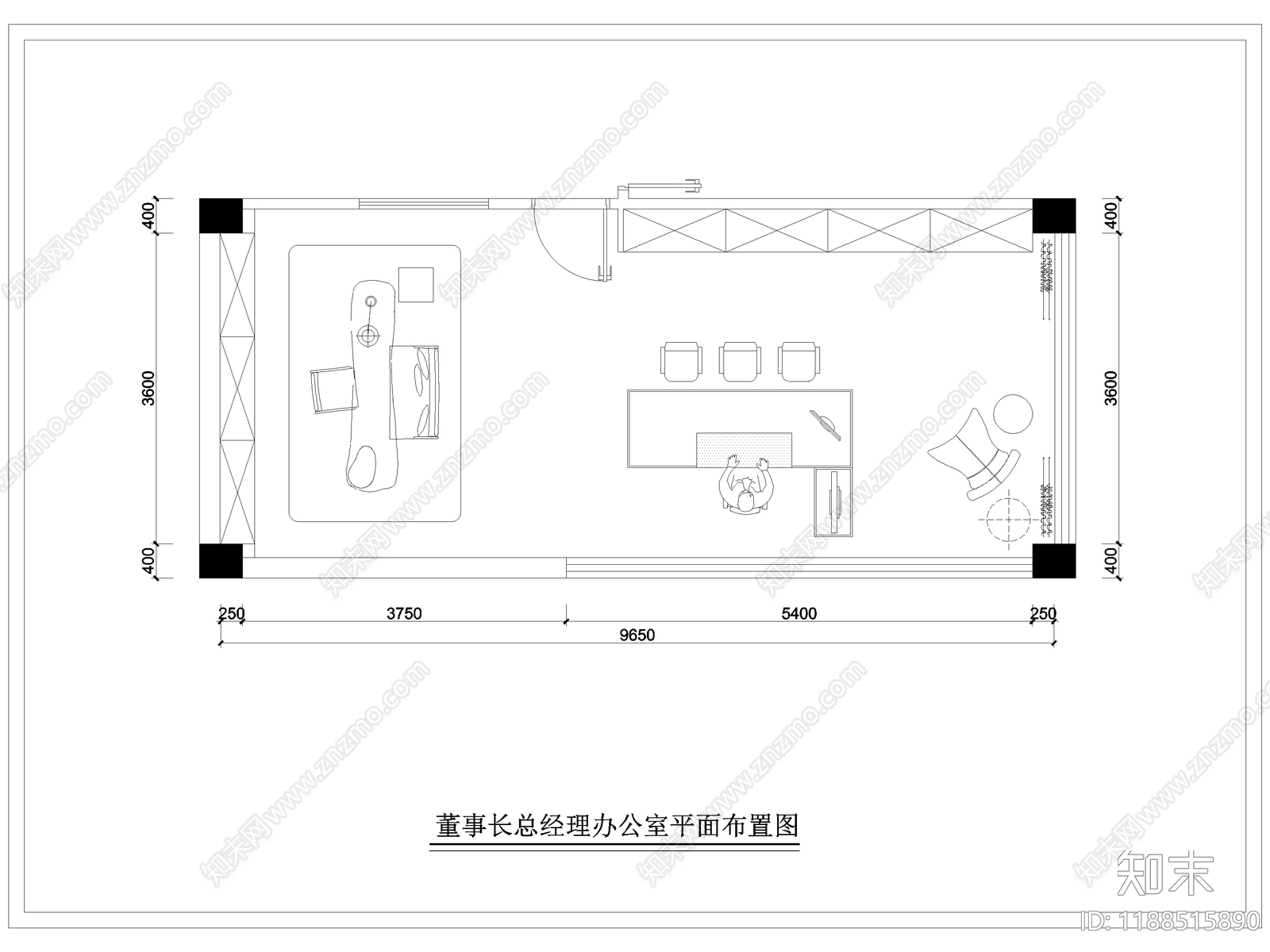 现代独立办公室cad施工图下载【ID:1188515890】