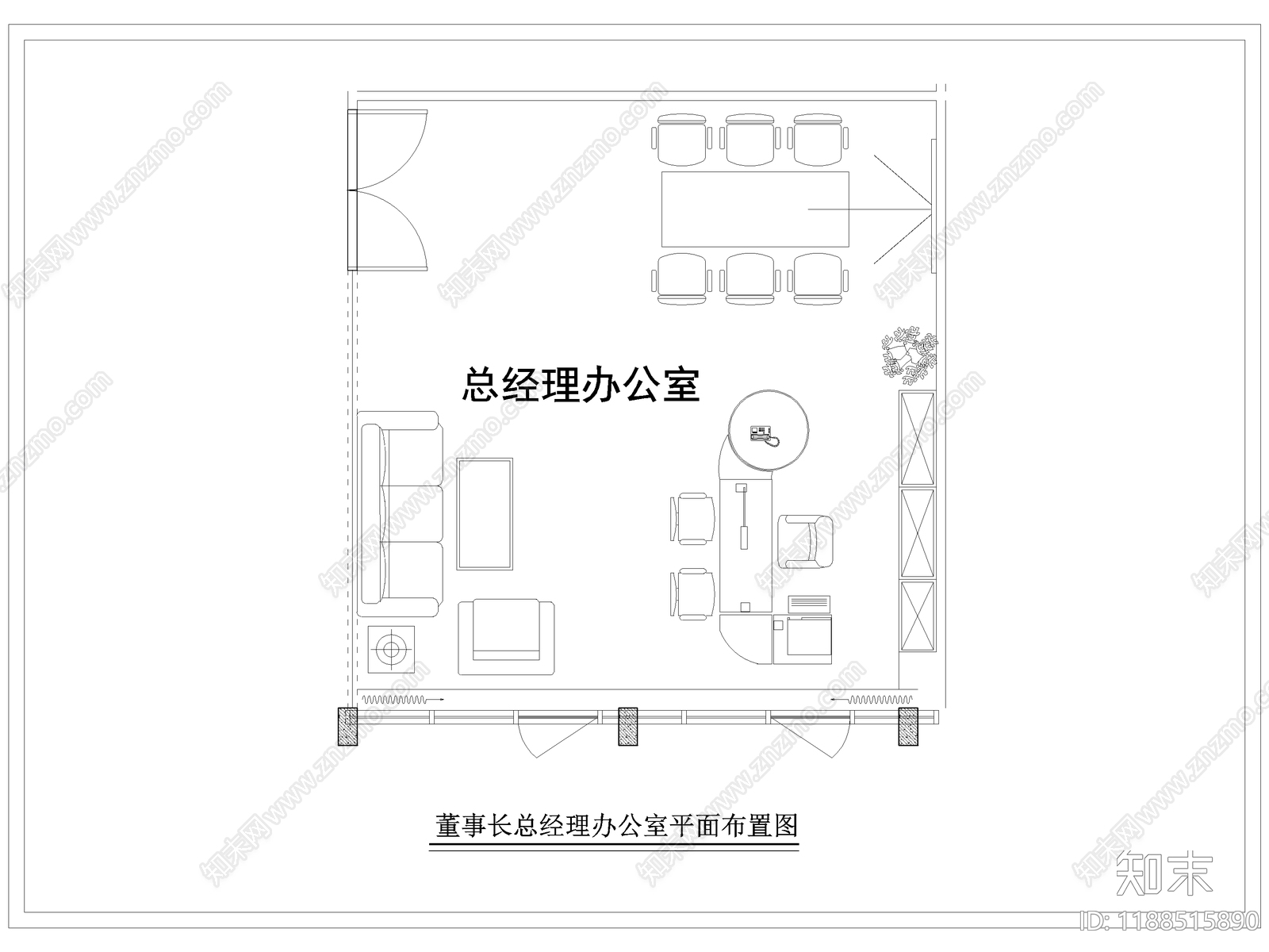 现代独立办公室cad施工图下载【ID:1188515890】