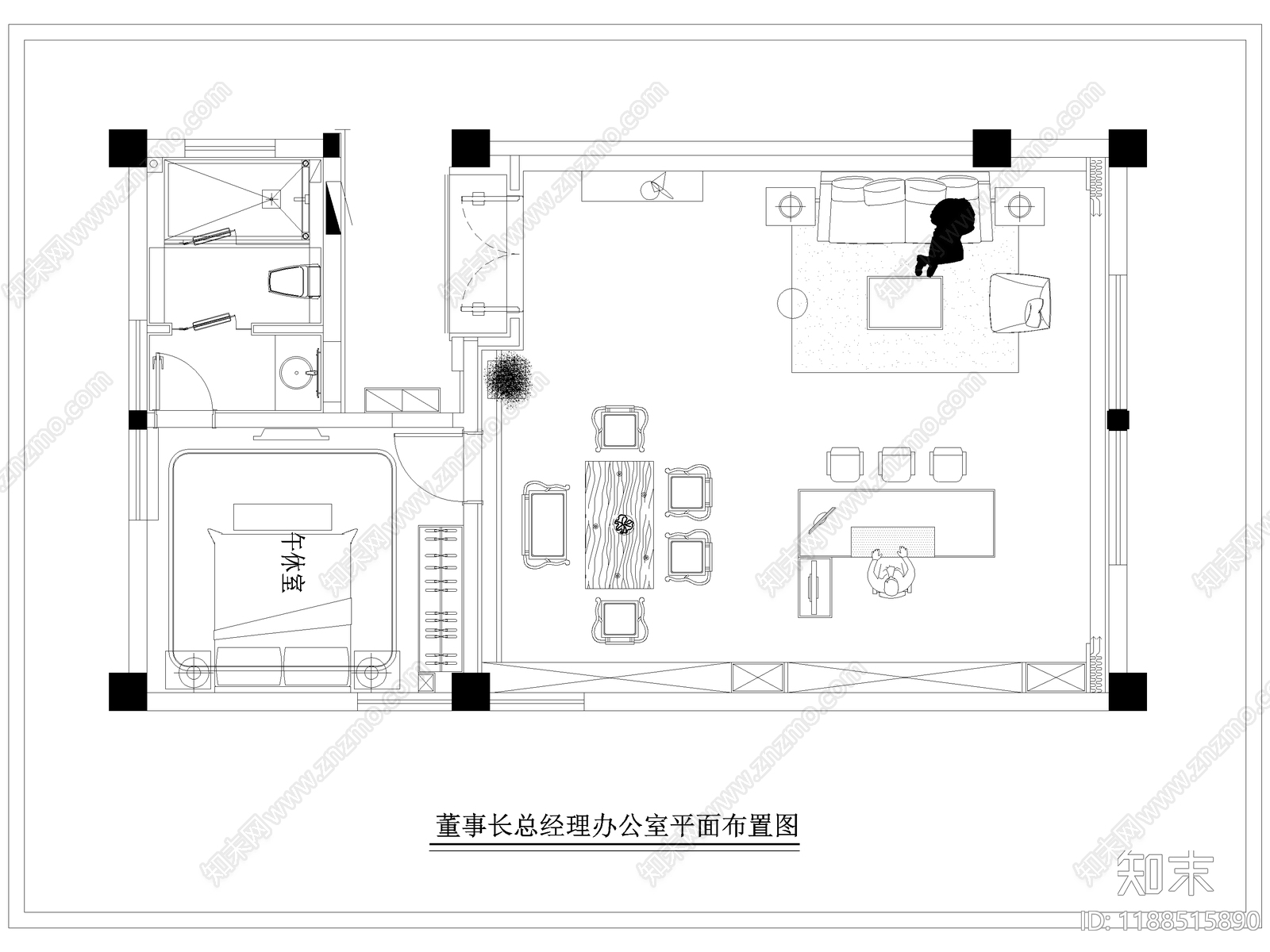 现代独立办公室cad施工图下载【ID:1188515890】