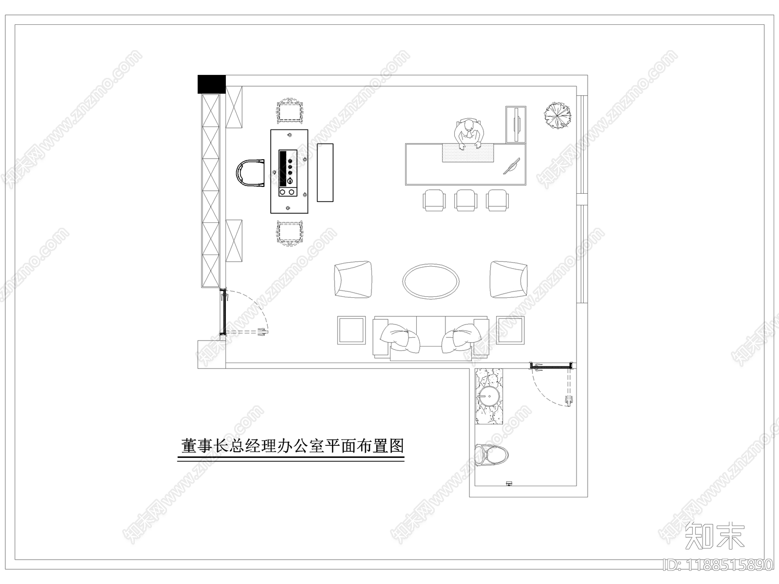 现代独立办公室cad施工图下载【ID:1188515890】