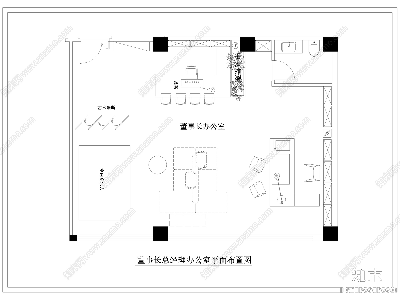 现代独立办公室cad施工图下载【ID:1188515890】