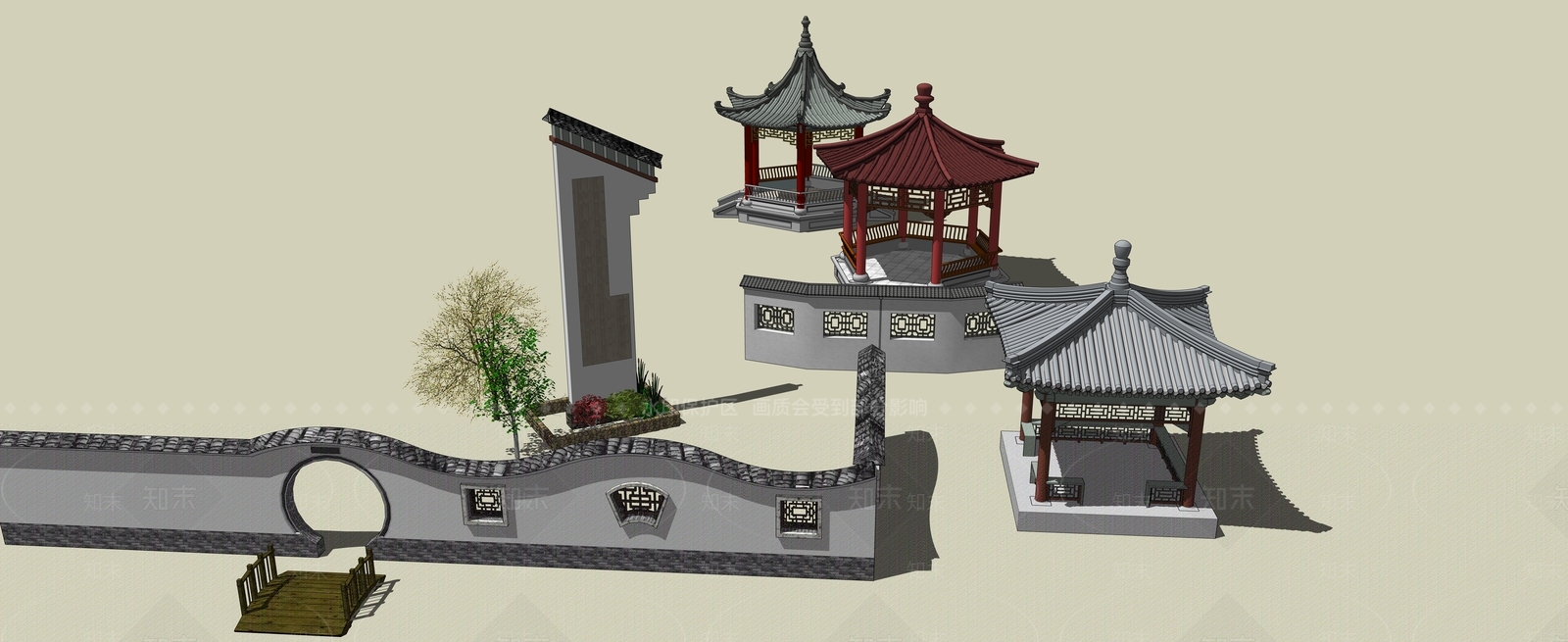 中式古建筑SU模型下载【ID:1188523018】