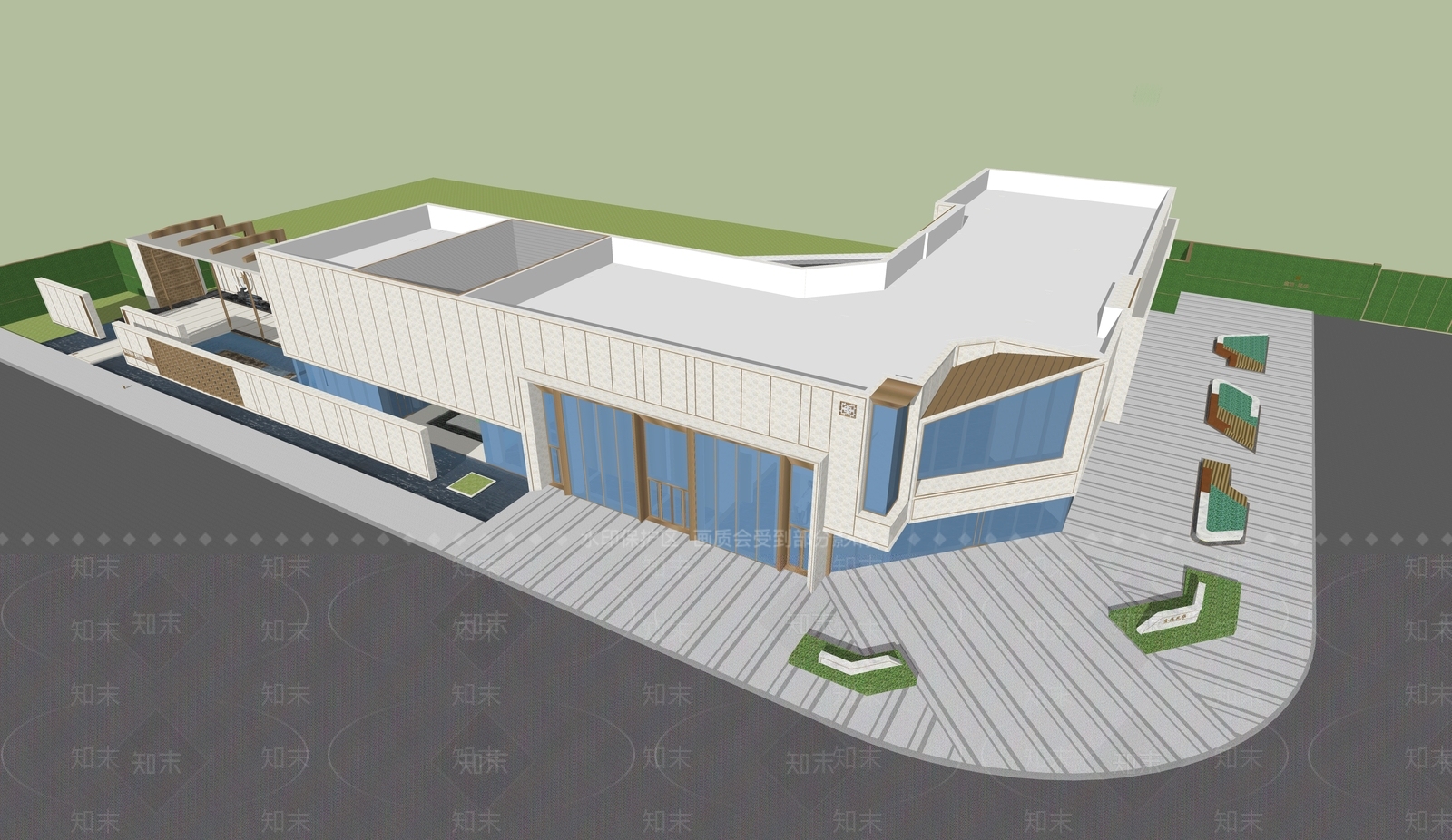 现代售楼处建筑SU模型下载【ID:1188532637】
