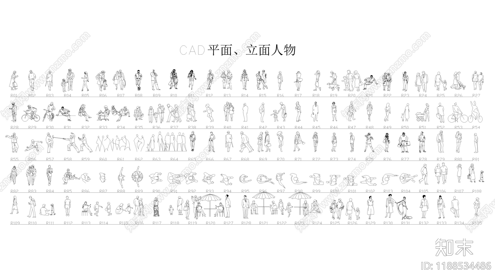现代新中式人物cad施工图下载【ID:1188534486】