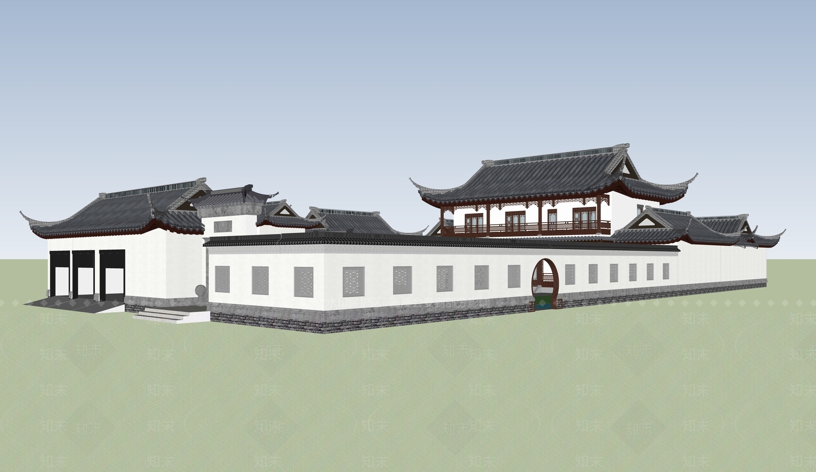 中式新中式四合院SU模型下载【ID:1188534579】