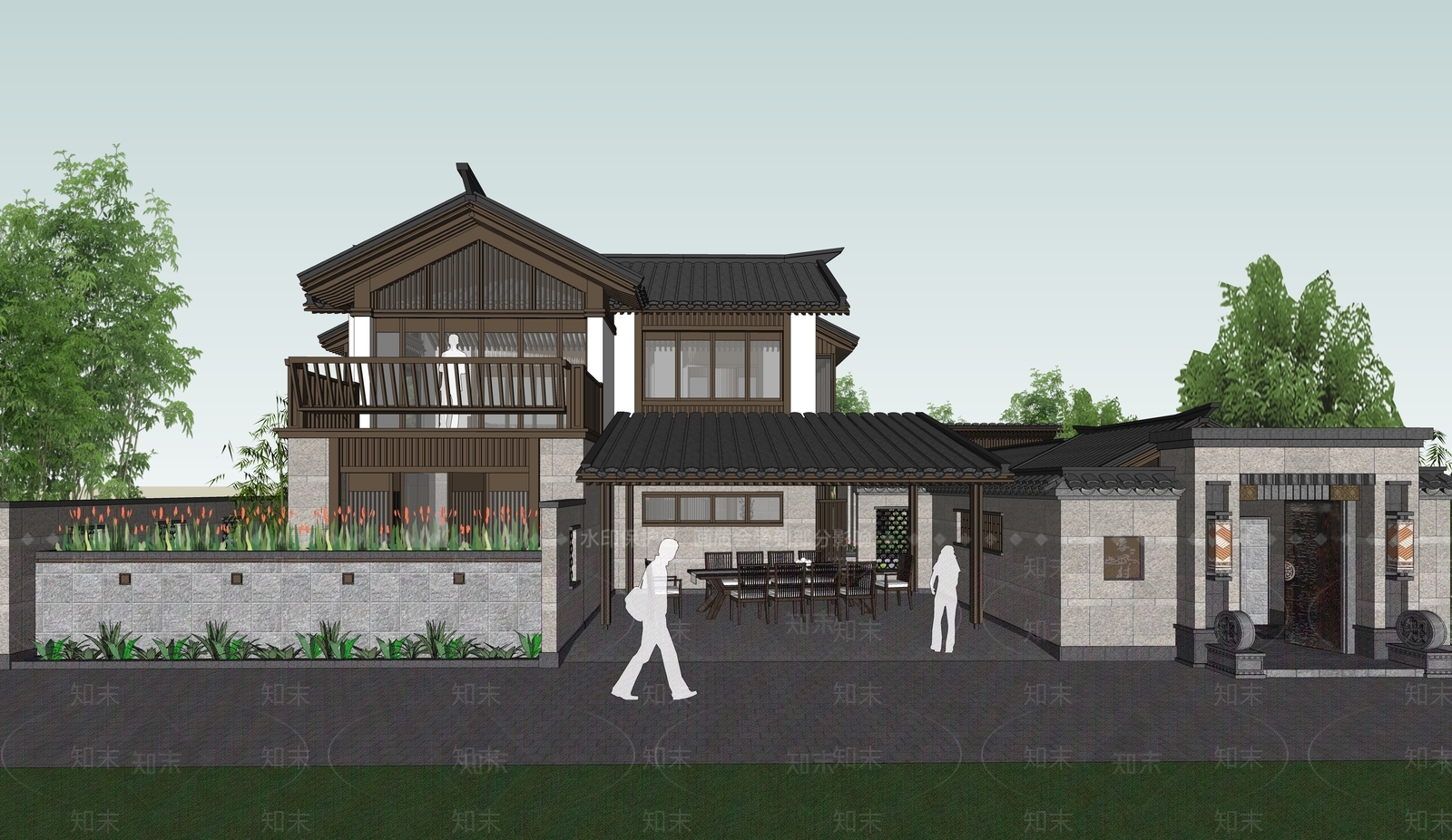 新中式中式别墅SU模型下载【ID:1188534772】