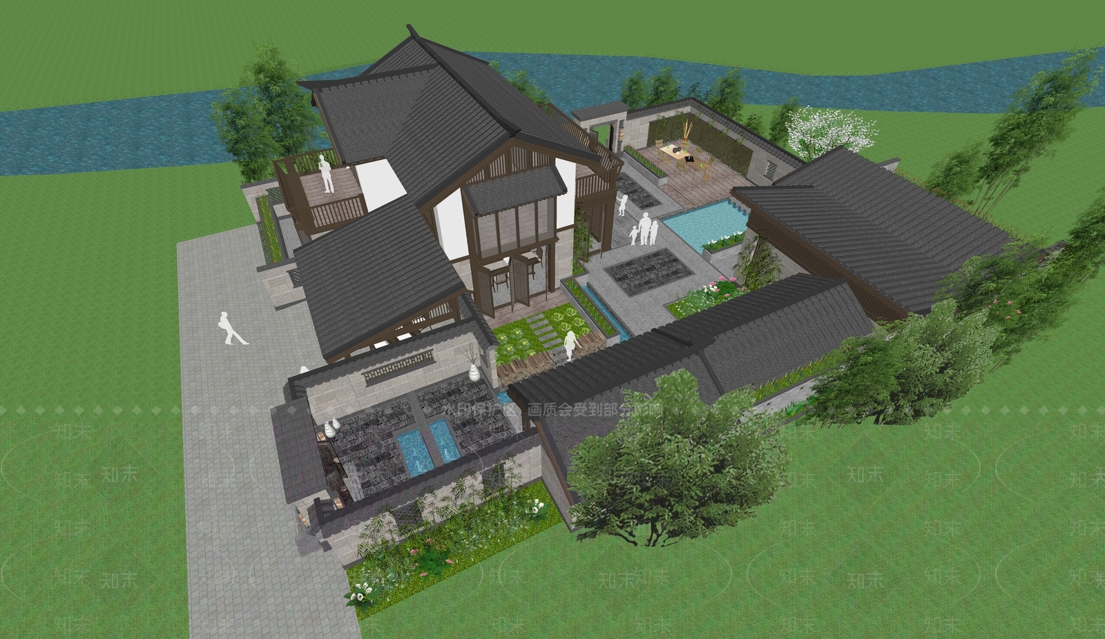 新中式中式别墅SU模型下载【ID:1188534772】