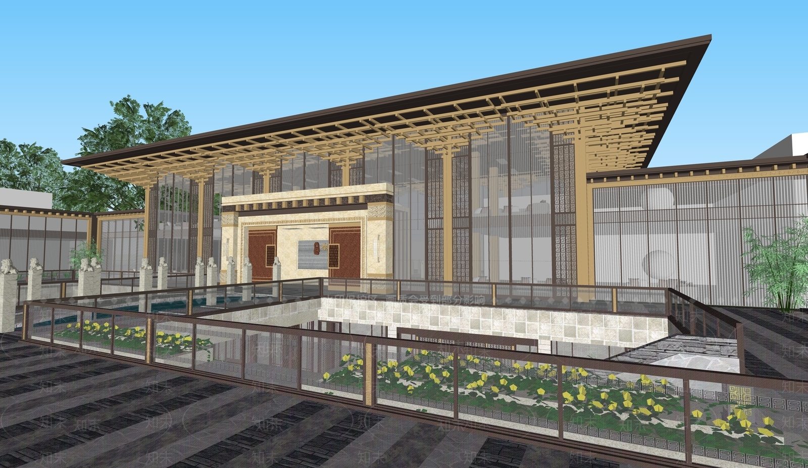 新中式售楼处建筑SU模型下载【ID:1188535388】