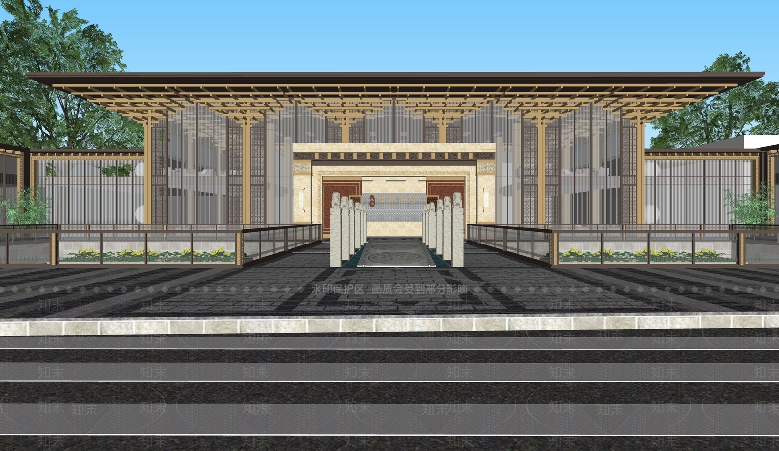 新中式售楼处建筑SU模型下载【ID:1188535388】