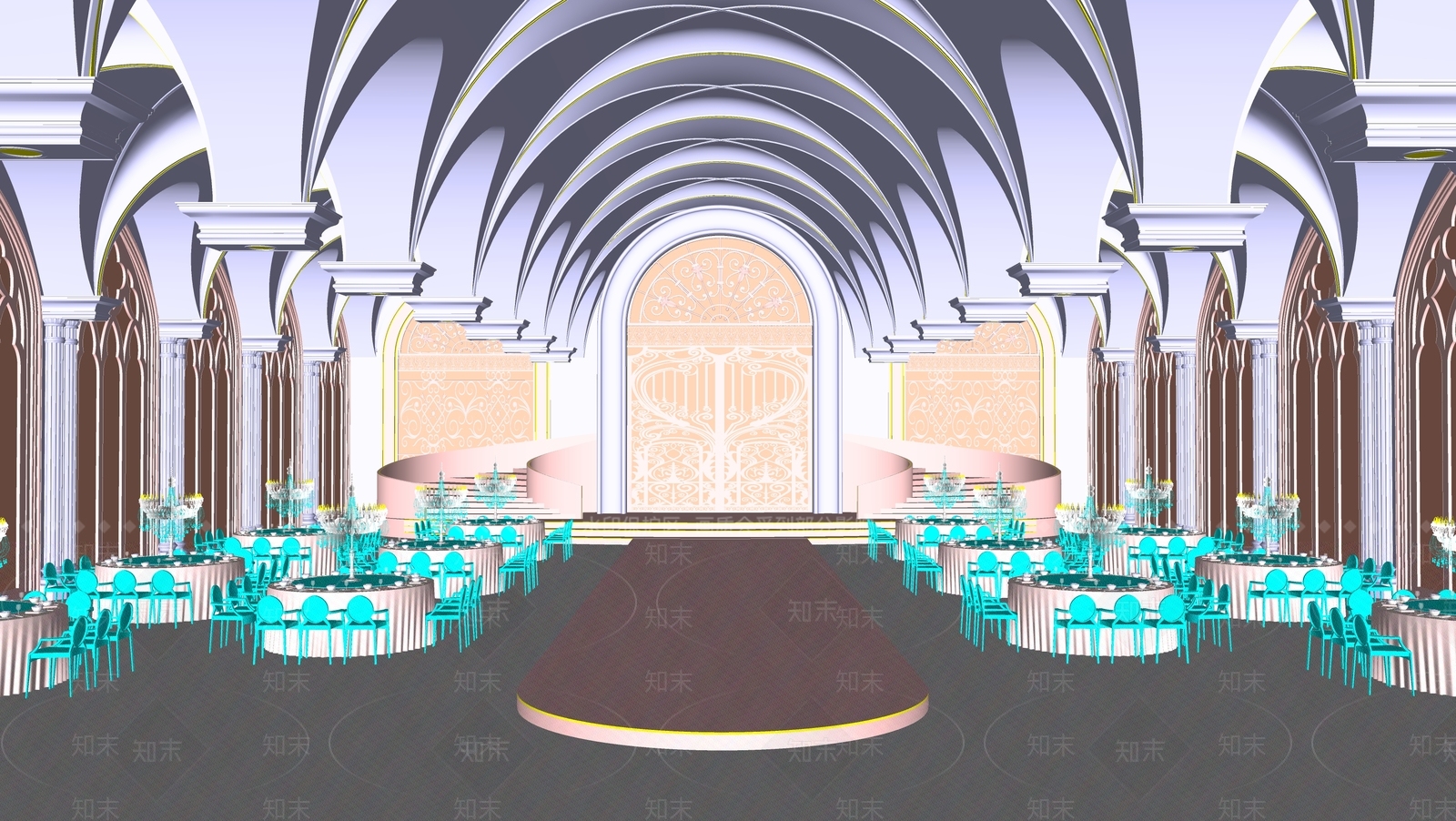 简欧北欧宴会厅SU模型下载【ID:1188535622】