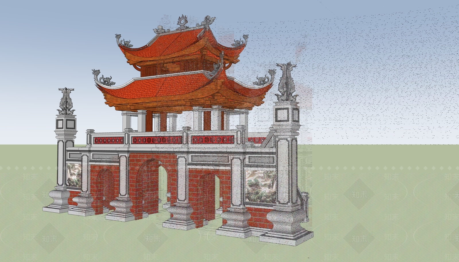 中式古建筑SU模型下载【ID:1188536274】