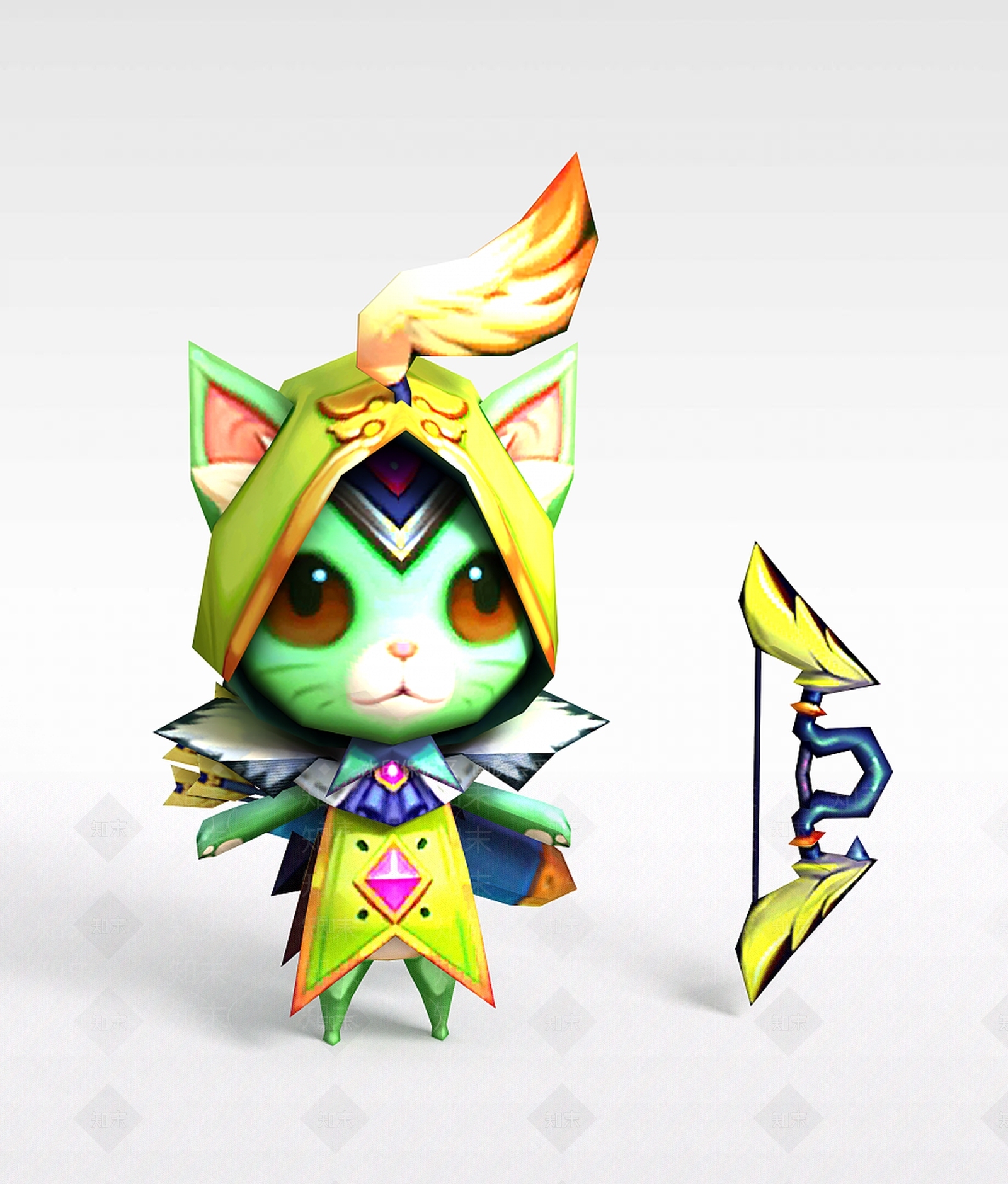 现代手游角色绿色小猫动物3D模型下载【ID:1188537146】