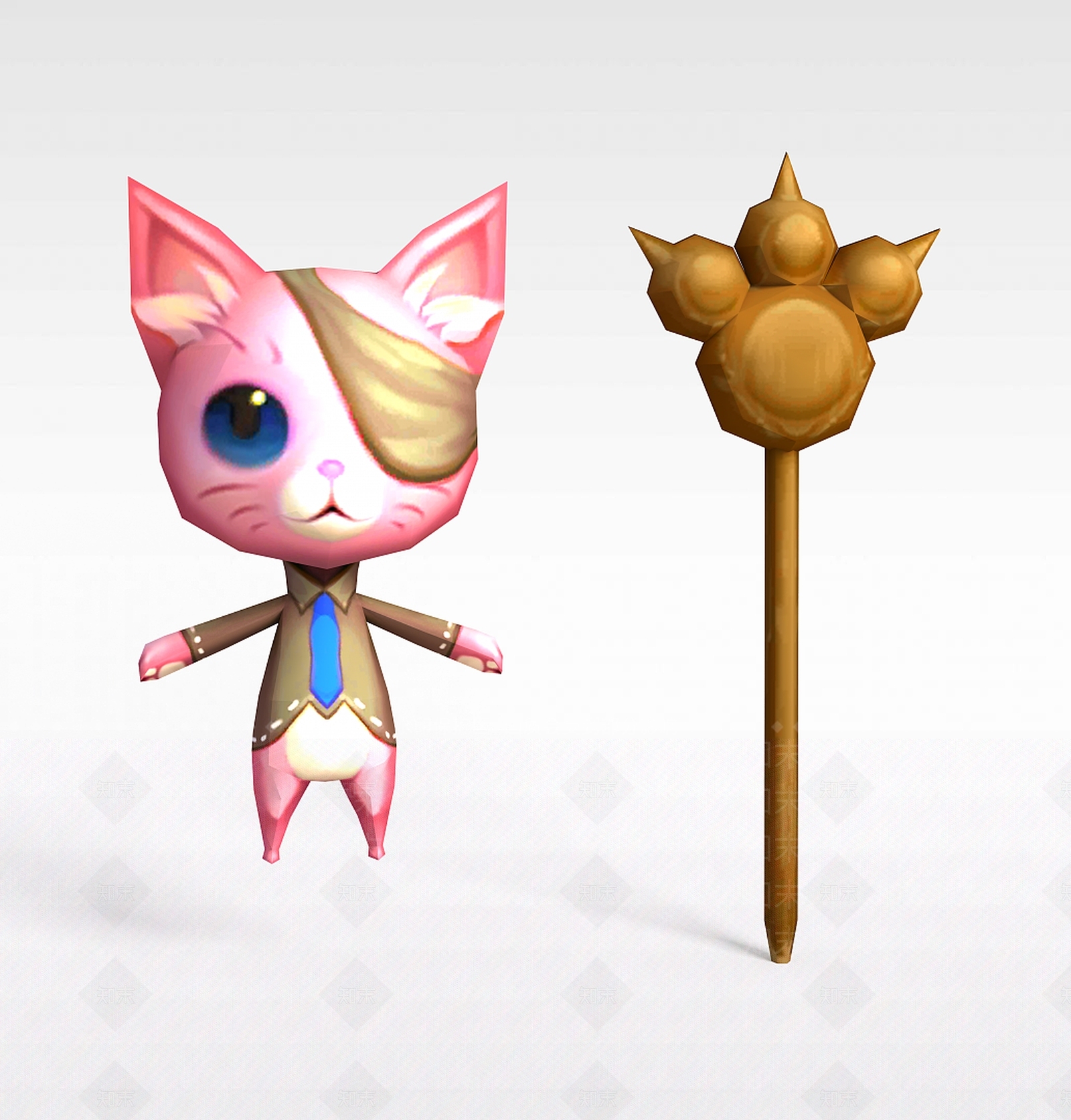 现代手游角色粉色小猫动物3D模型下载【ID:1188537179】