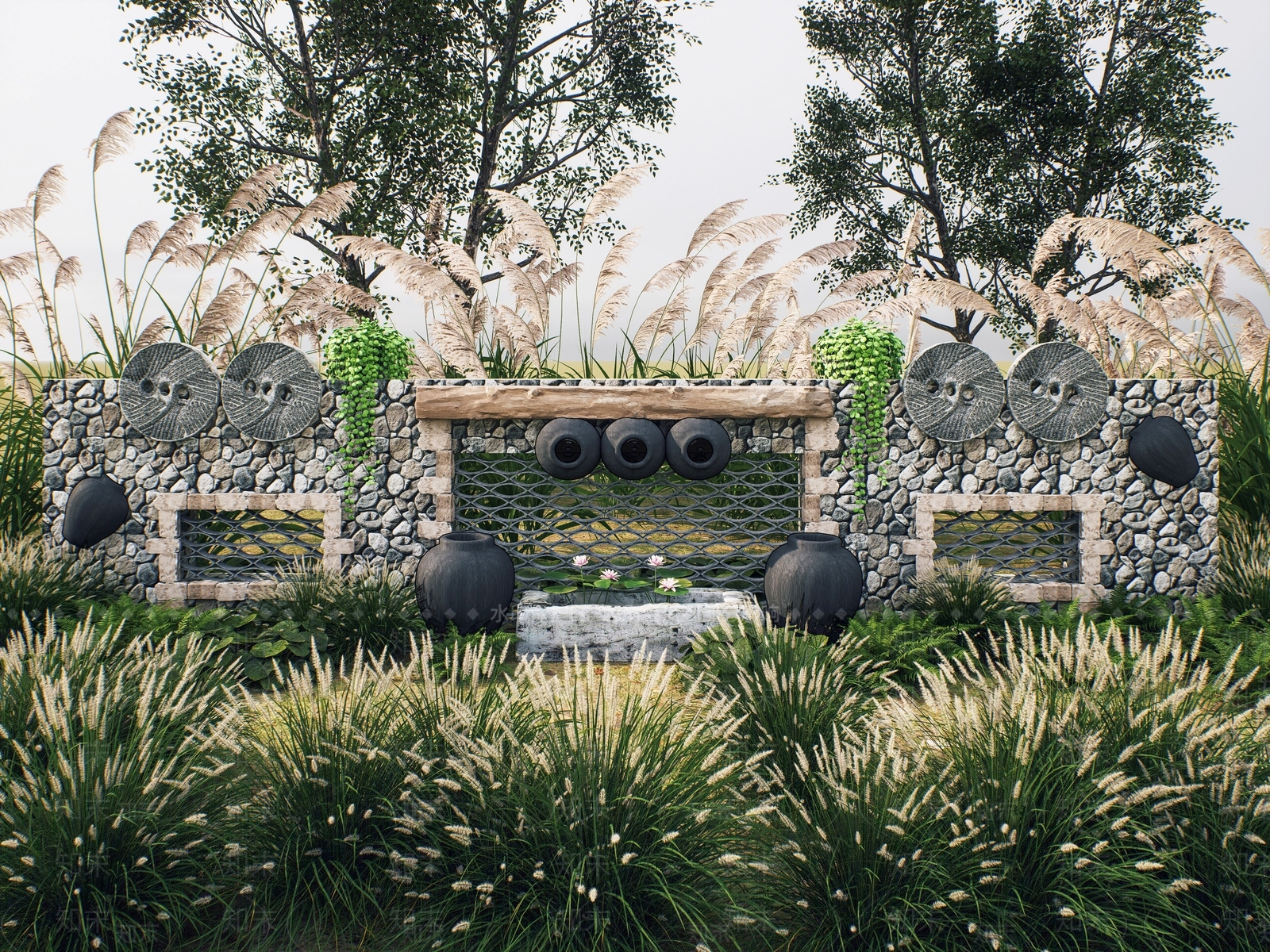 新中式中式景墙SU模型下载【ID:1188542494】