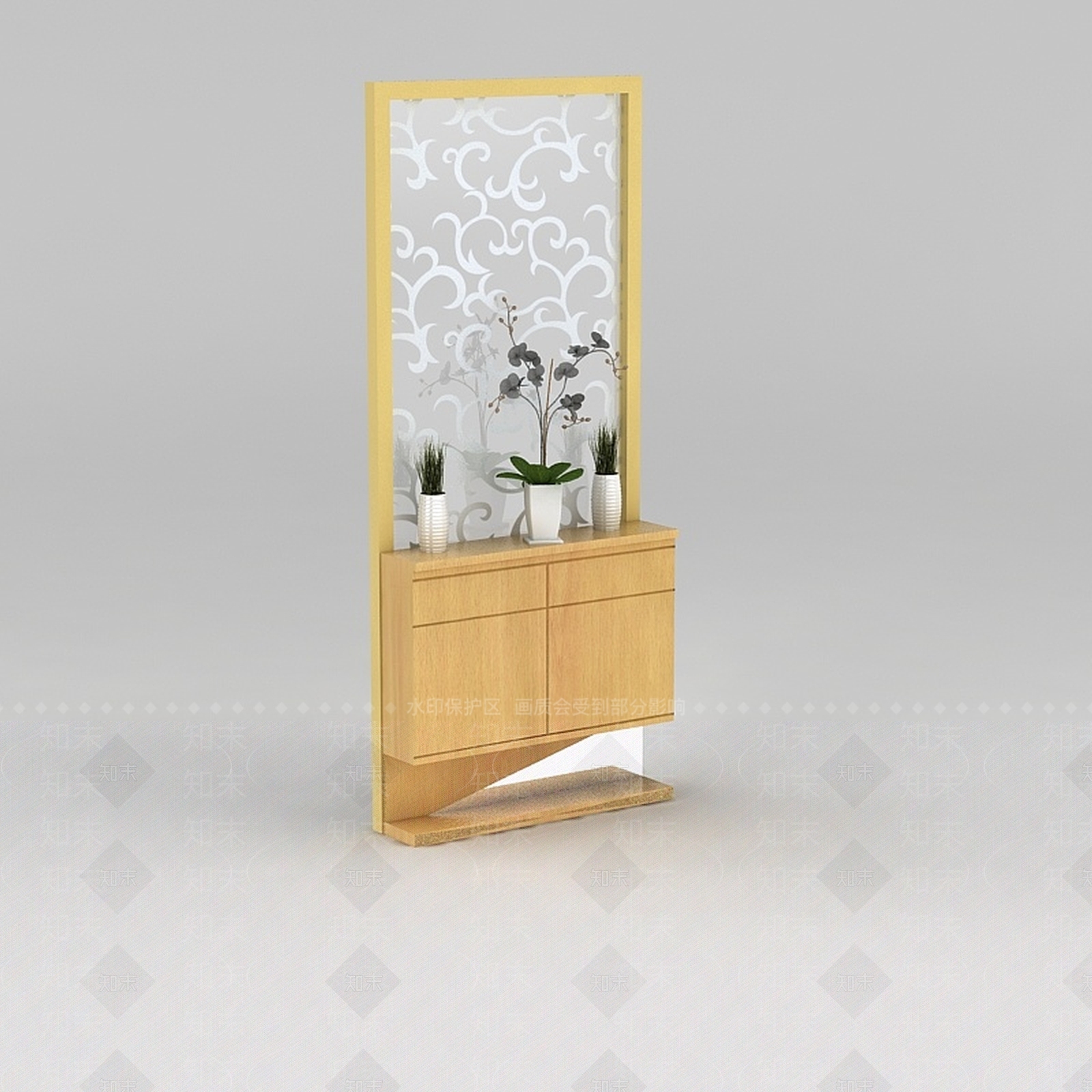 现代原木色玄关鞋柜3D模型下载【ID:1188543104】