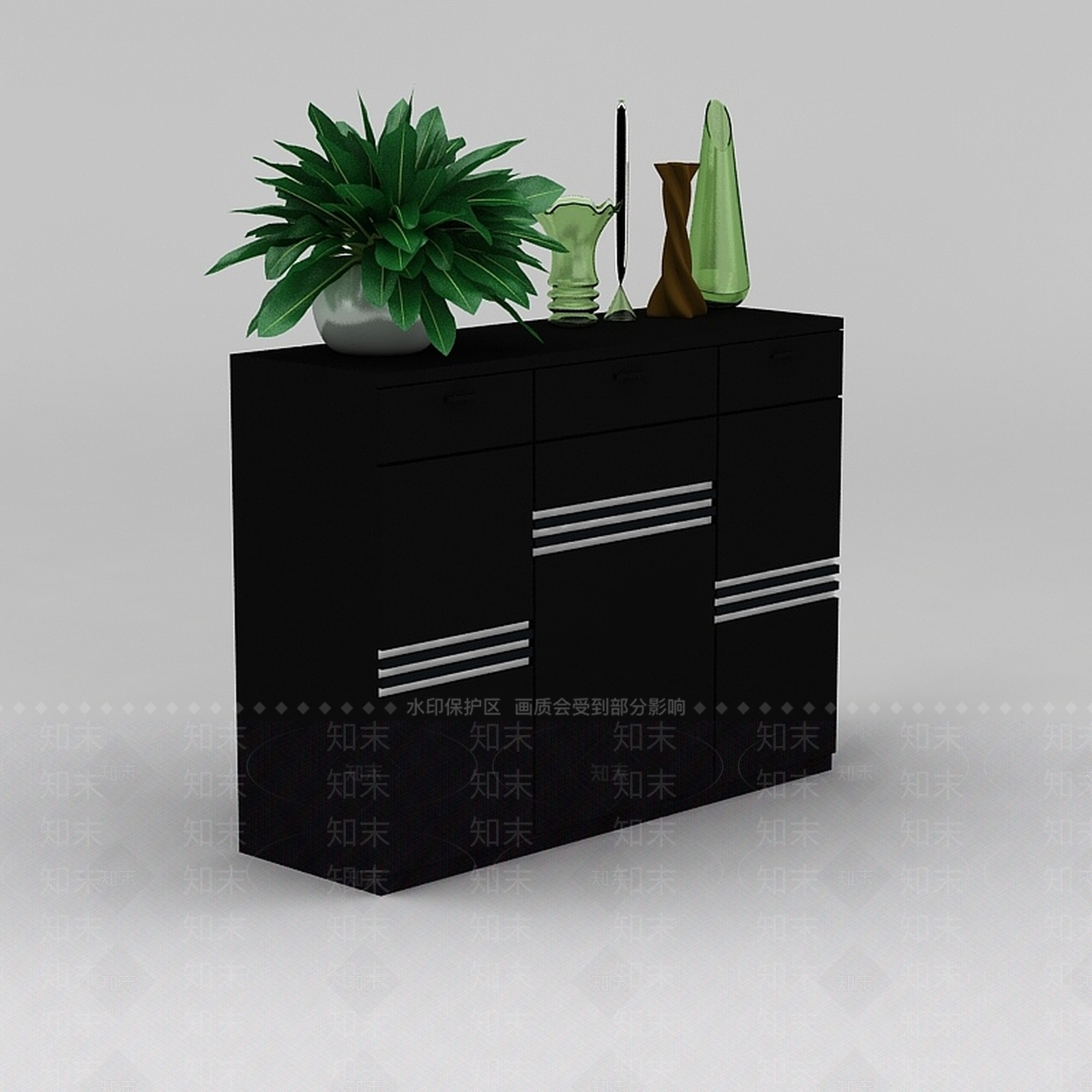 现代简约黑色玄关鞋柜3D模型下载【ID:1188544395】