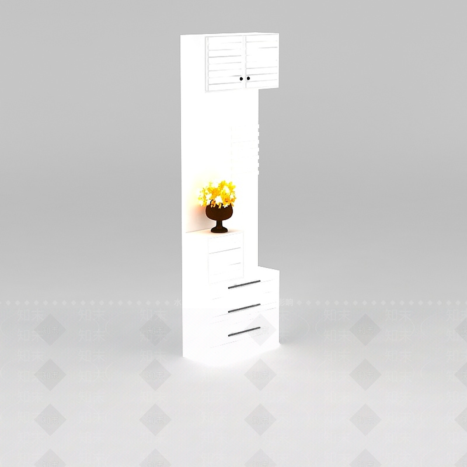 现代白色实木玄关鞋柜3D模型下载【ID:1188544467】
