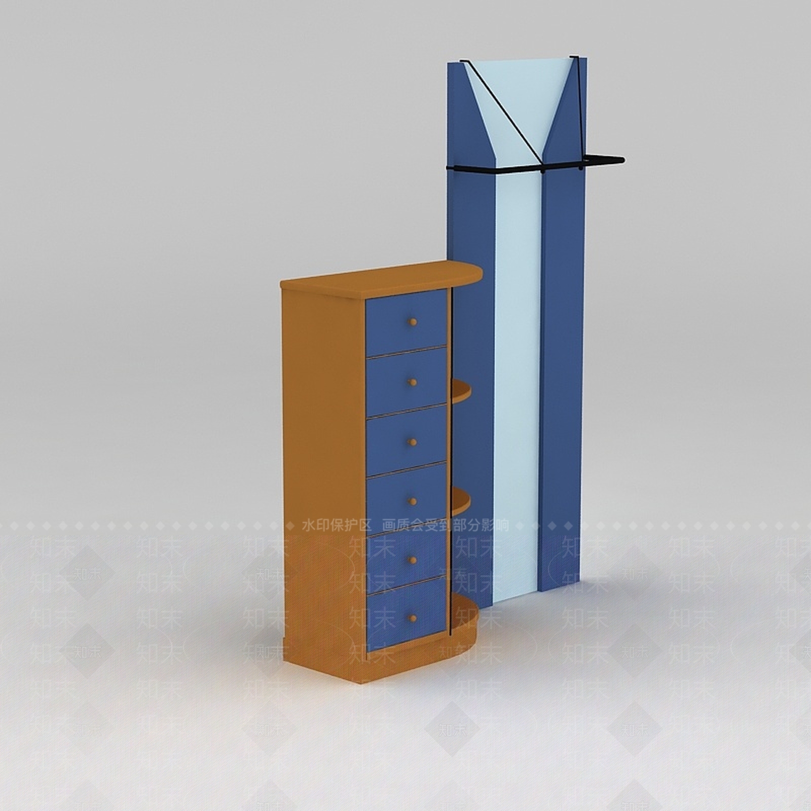 现代蓝色实木玄关鞋柜3D模型下载【ID:1188544929】