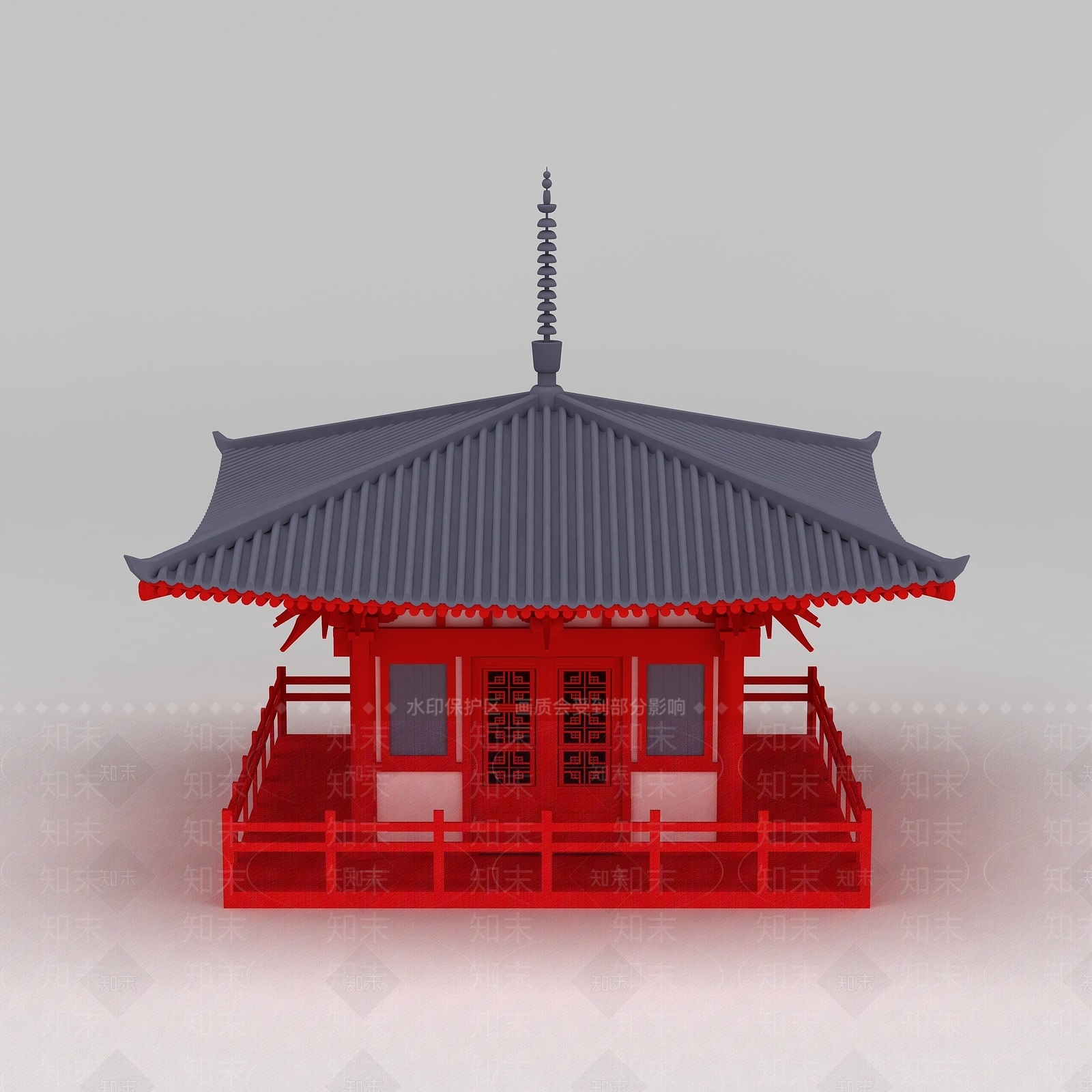 现代唐风古建筑休息亭3D模型下载【ID:1188545435】