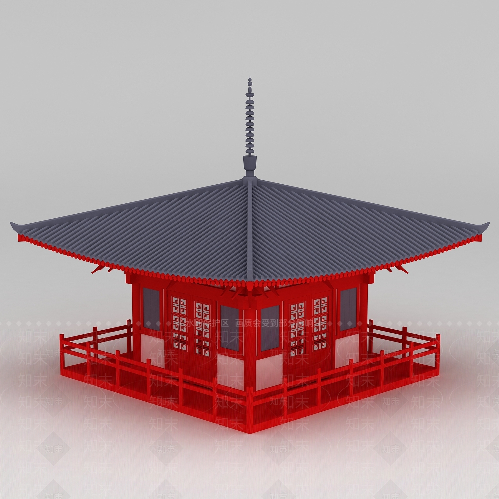 现代唐风古建筑休息亭3D模型下载【ID:1188545435】