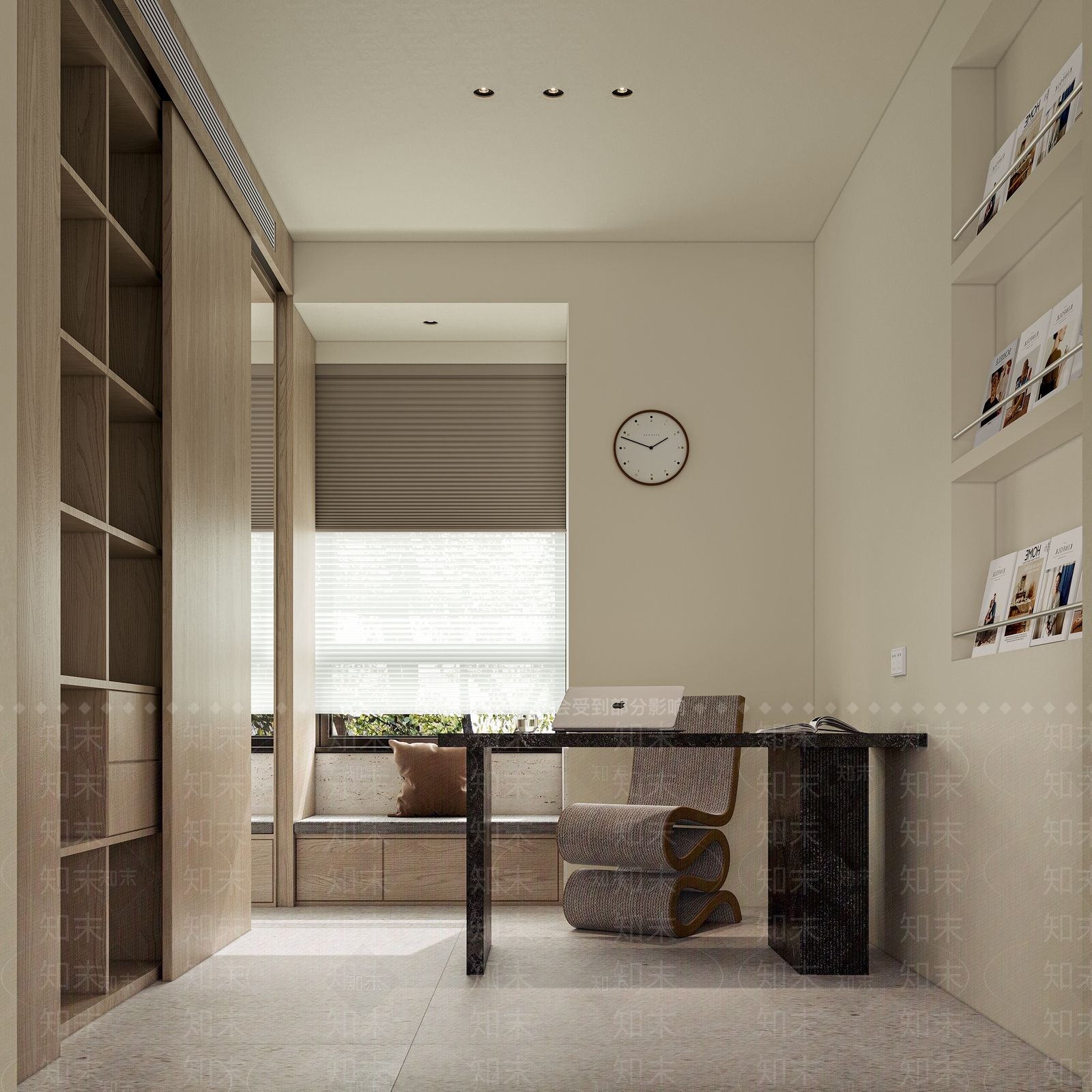现代奶油书房3D模型下载【ID:1188546993】