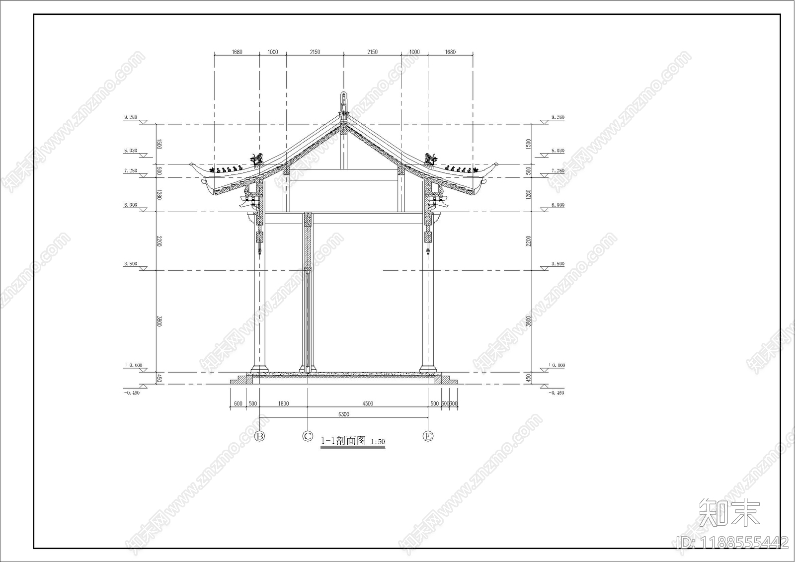 寺庙cad施工图下载【ID:1188555442】