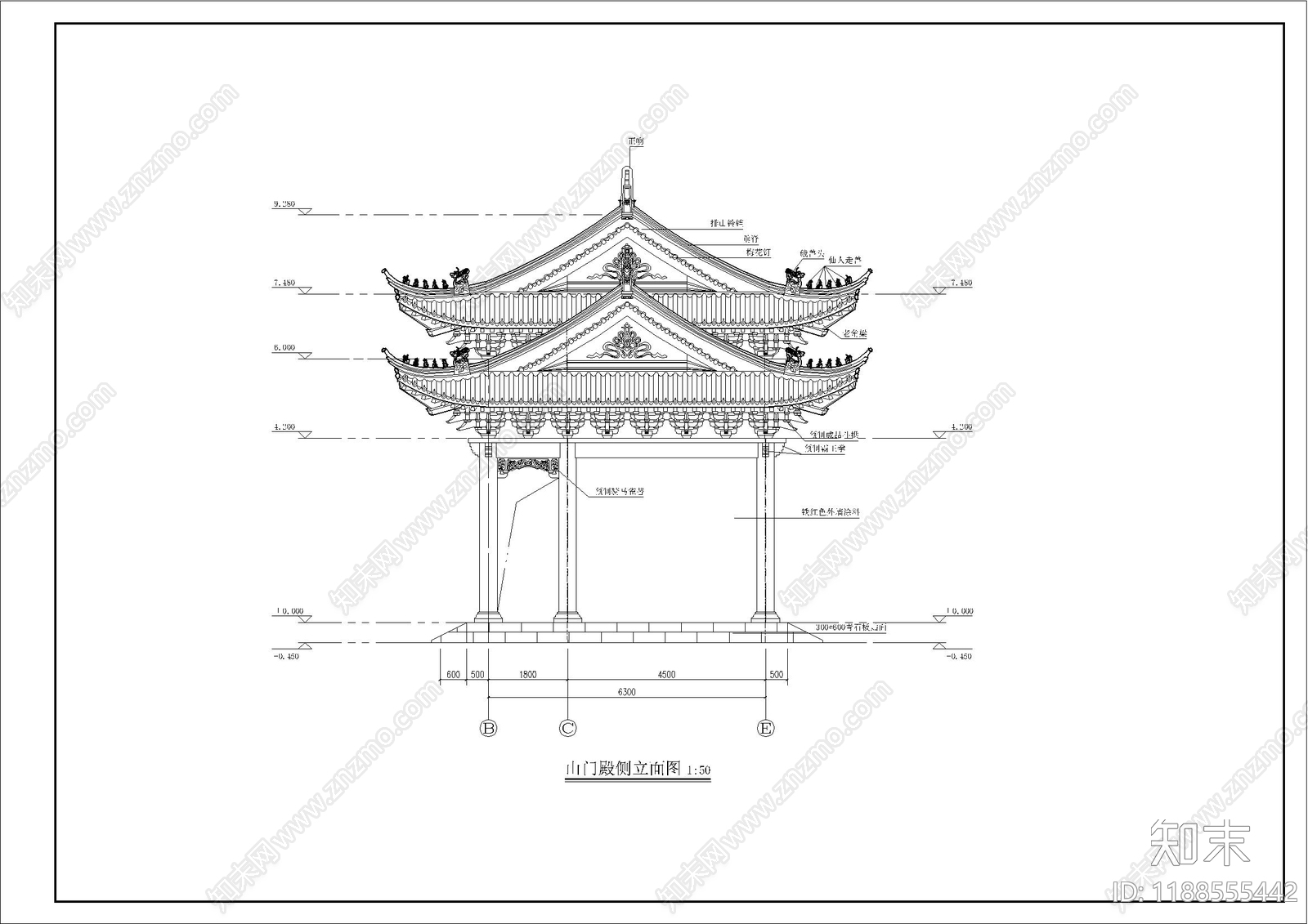 寺庙cad施工图下载【ID:1188555442】