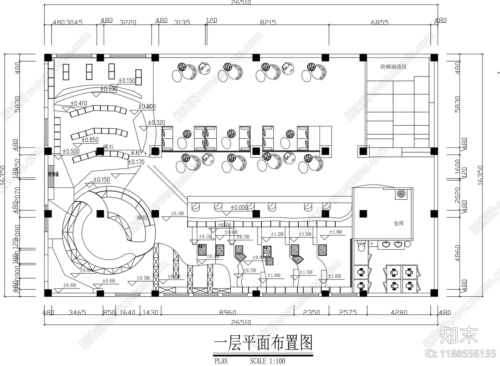 现代书店cad施工图下载【ID:1188556135】