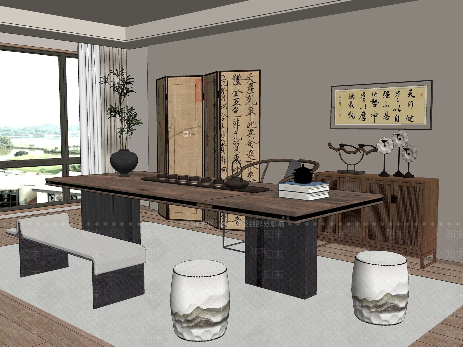 新中式中古茶桌椅SU模型下载【ID:1188556542】