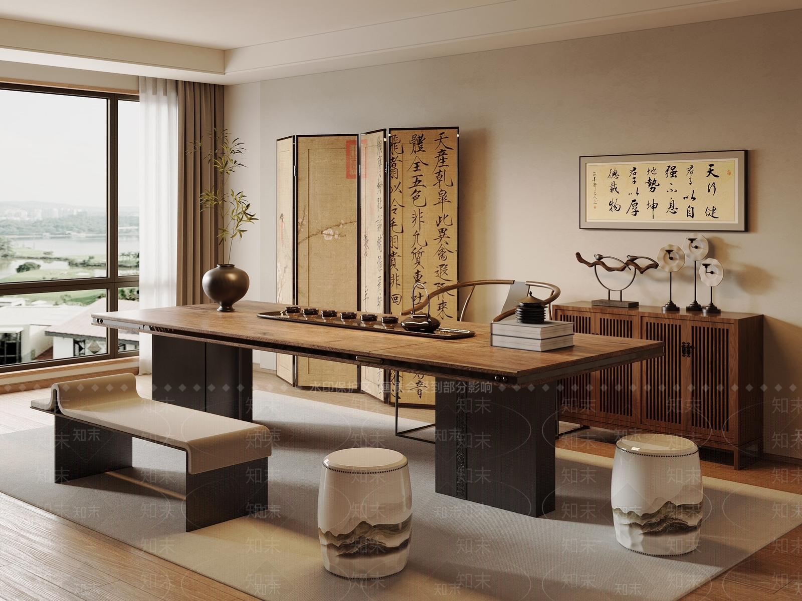 新中式中古茶桌椅SU模型下载【ID:1188556542】