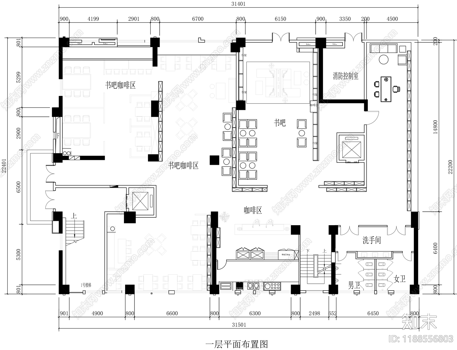 现代书店施工图下载【ID:1188556803】