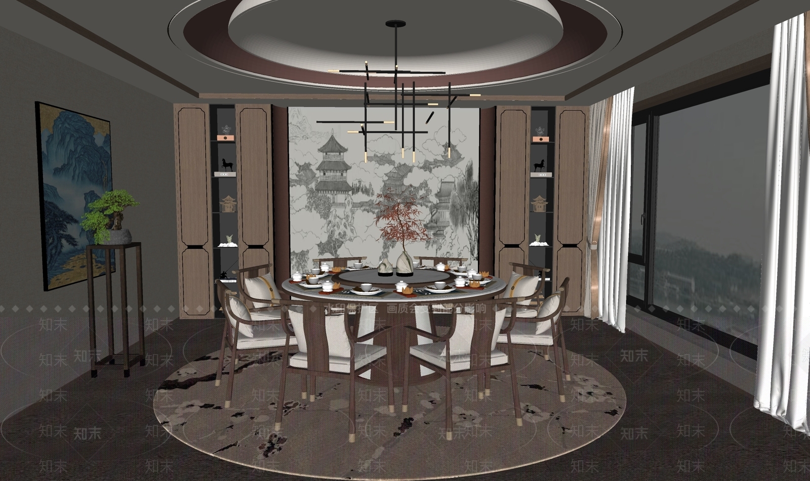 新中式包厢SU模型下载【ID:1188556935】