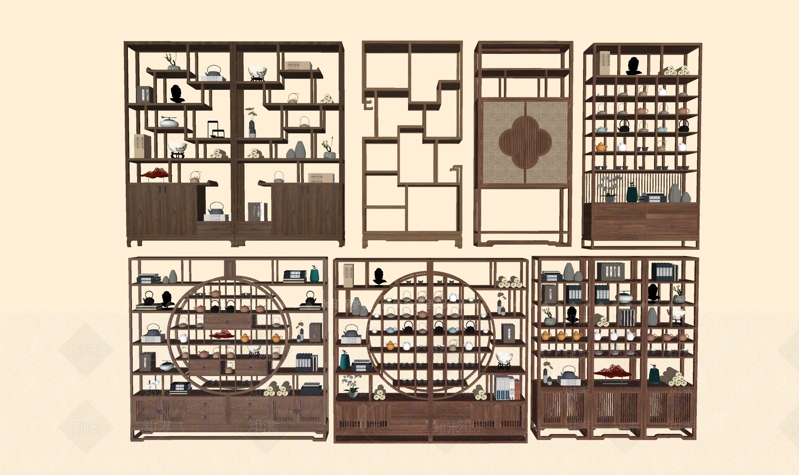 新中式博古架SU模型下载【ID:1188557051】