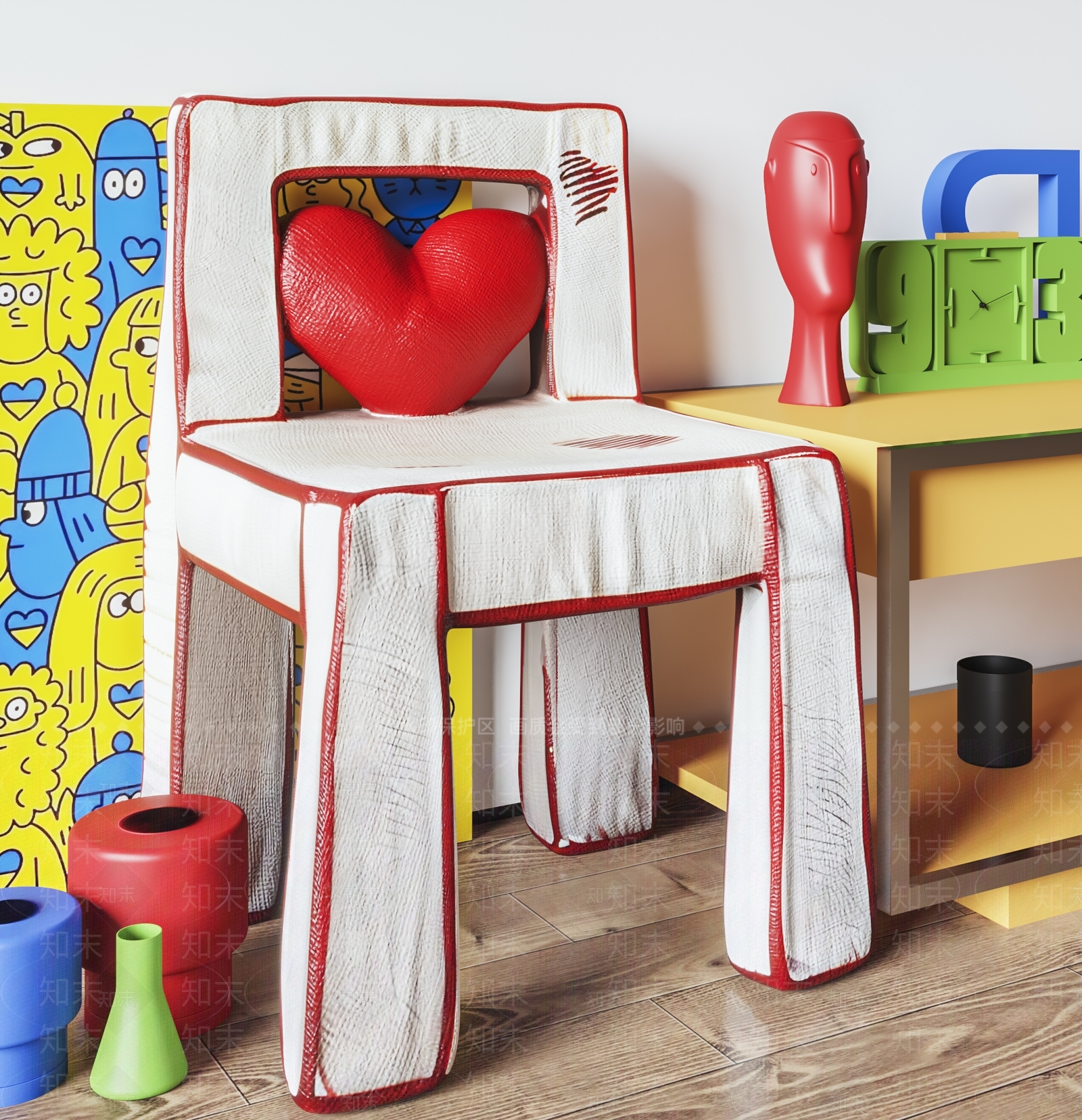 现代奶油儿童椅3D模型下载【ID:1188557483】