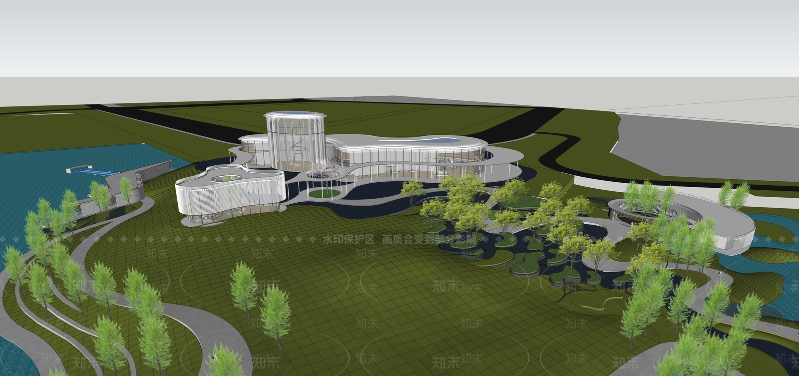 现代展览馆建筑SU模型下载【ID:1188559180】